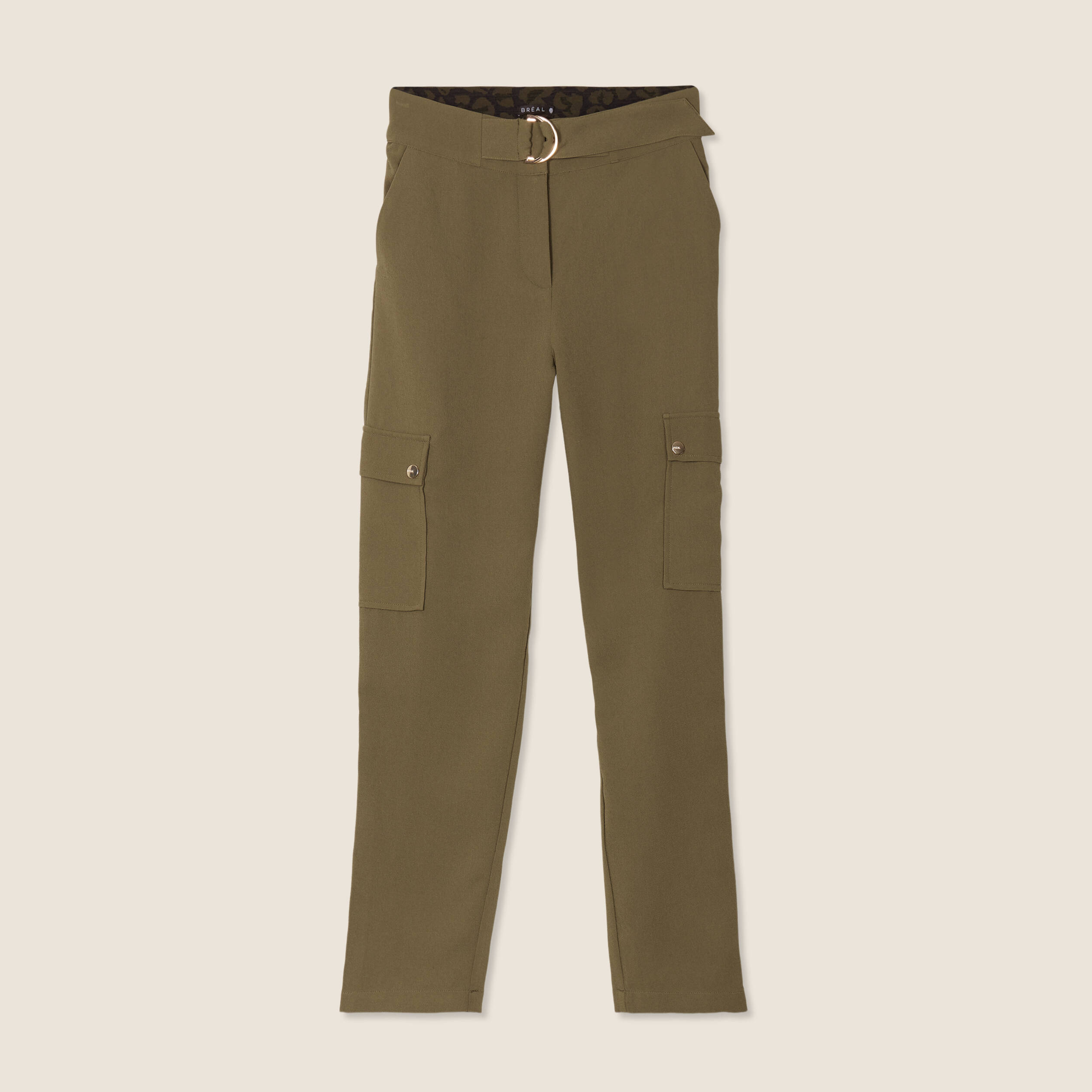 pantalon chino poches rabats vert kaki femme Pantalon chino poches rabats vert kaki femme