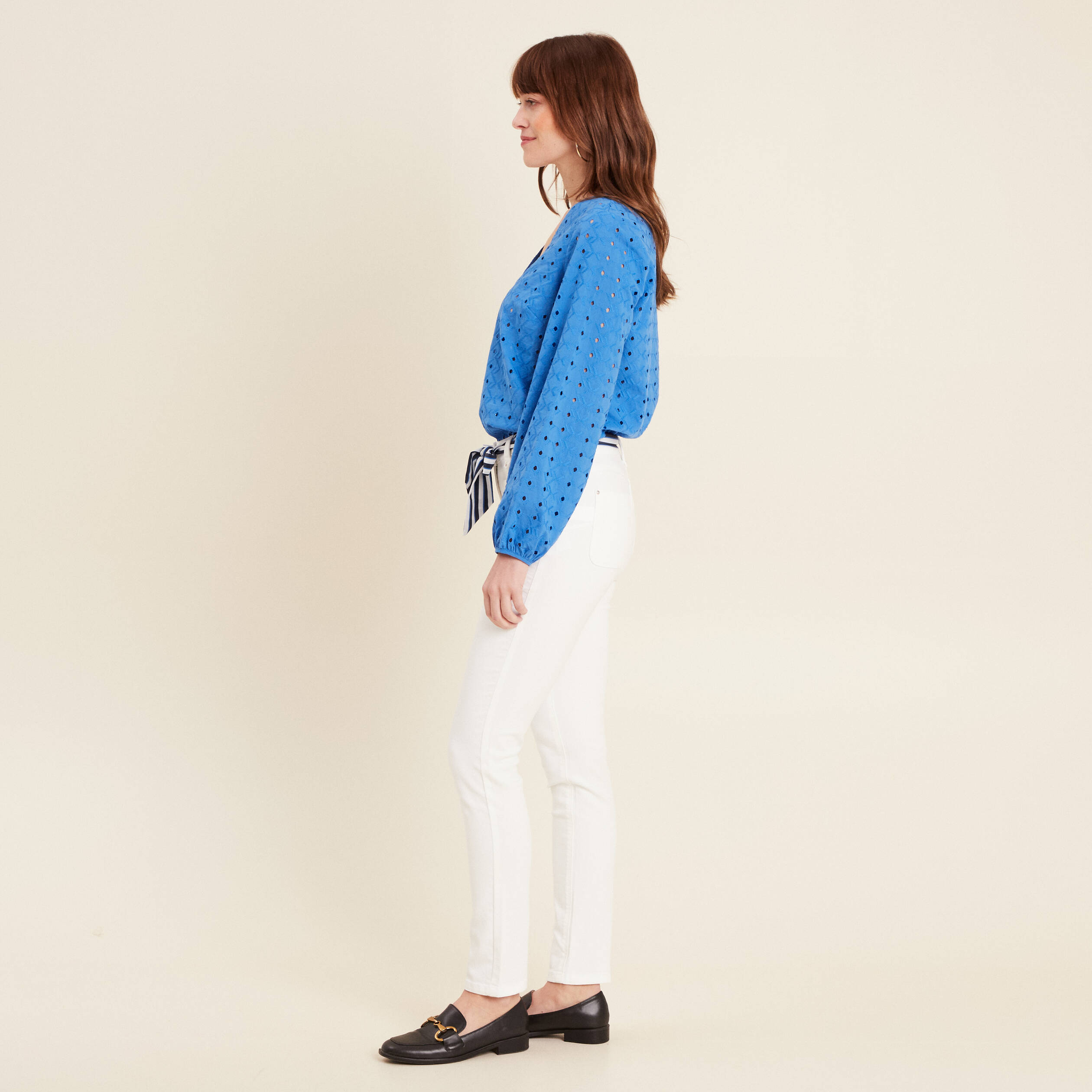 jean ajuste taille basculee ecru femme Jean ajusté taille basculée ecru femme