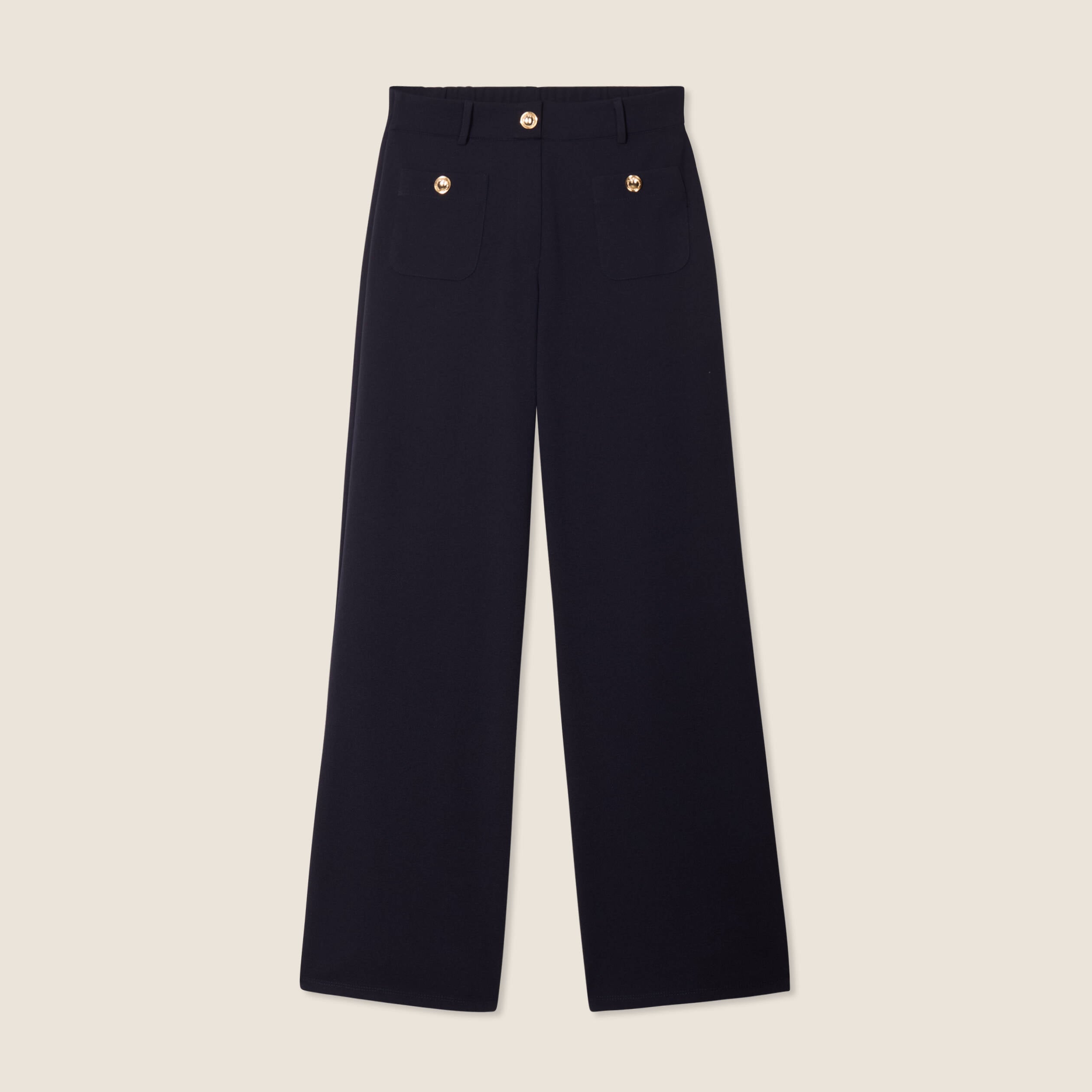 Pantalon coupe droite taille haute bleu fonc&eacute; femme