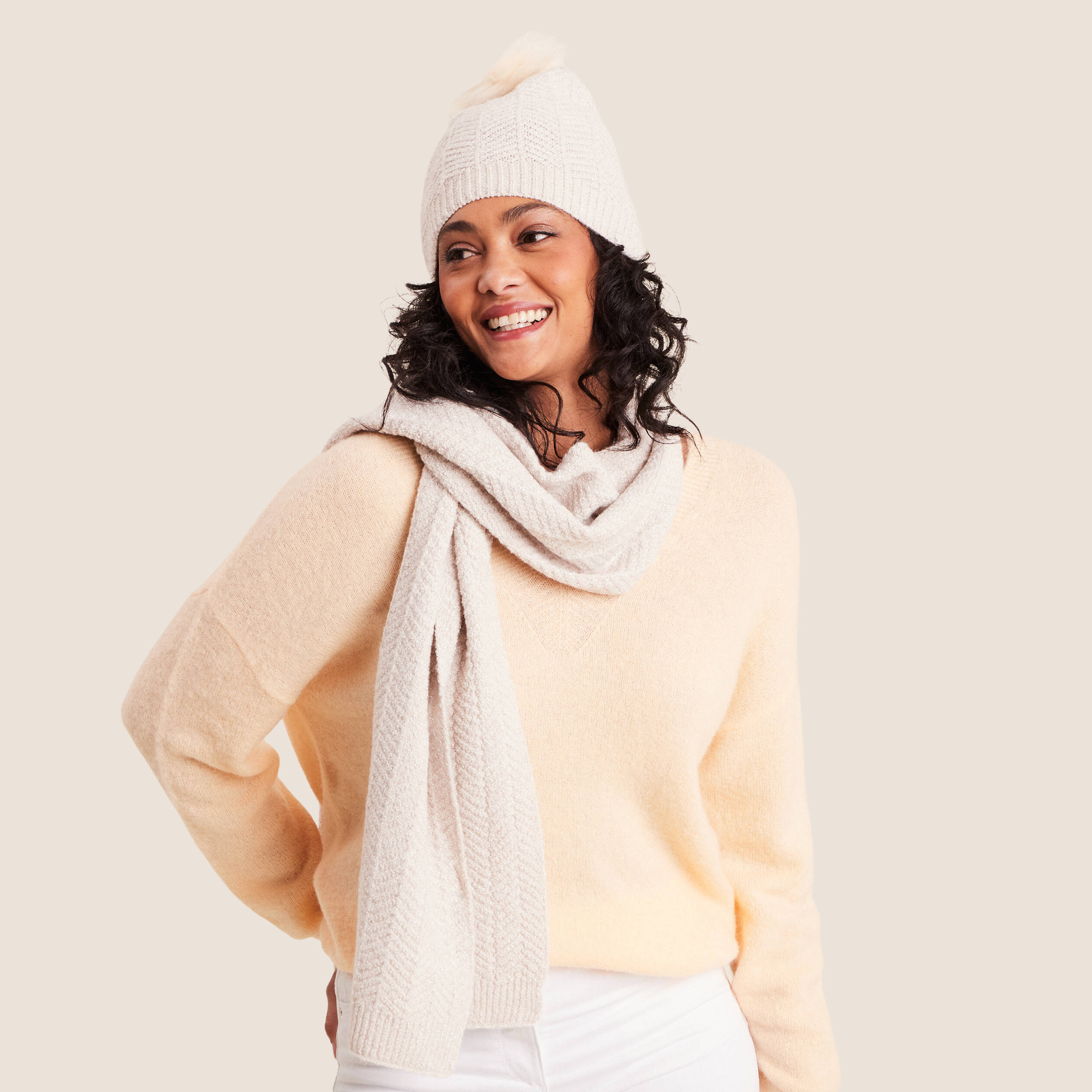 Ensemble bonnet et écharpe pour femme - Gants jaunes unis et