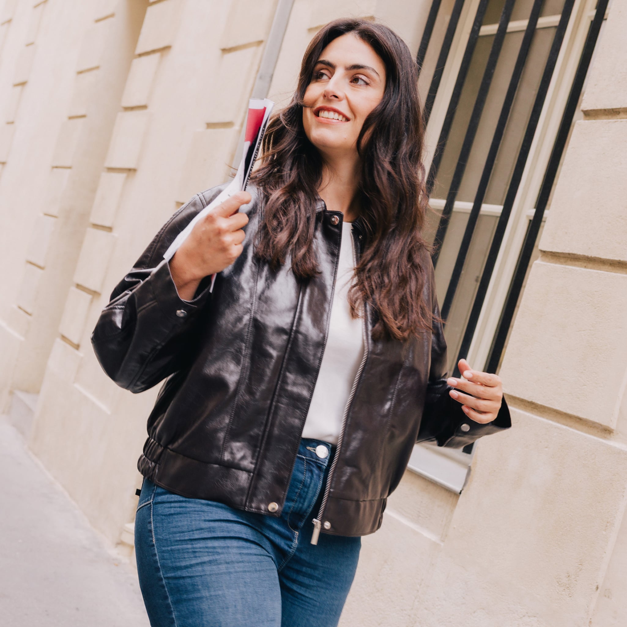 Blouson col montant marron femme