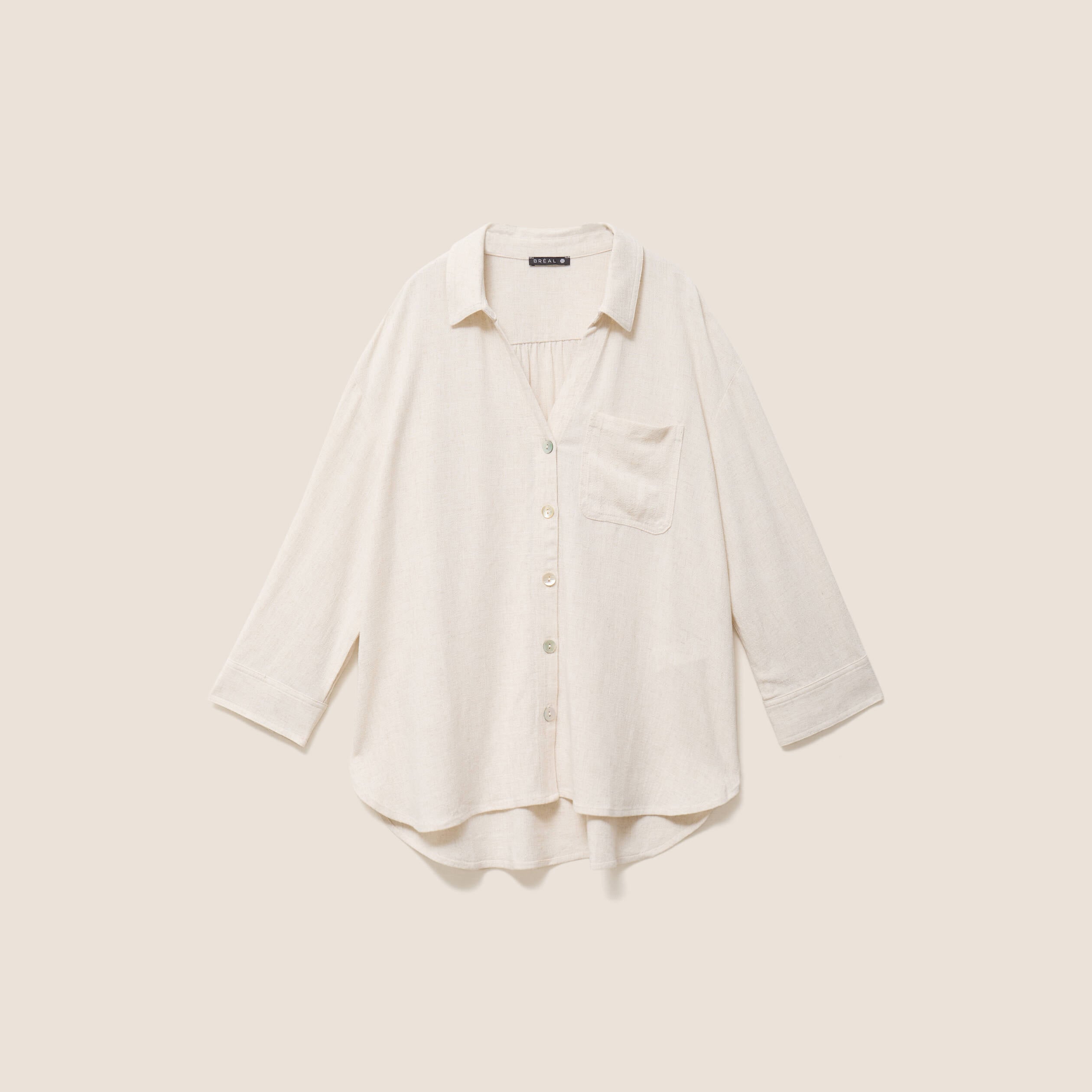 Chemise ample manches 3/4 beige femme