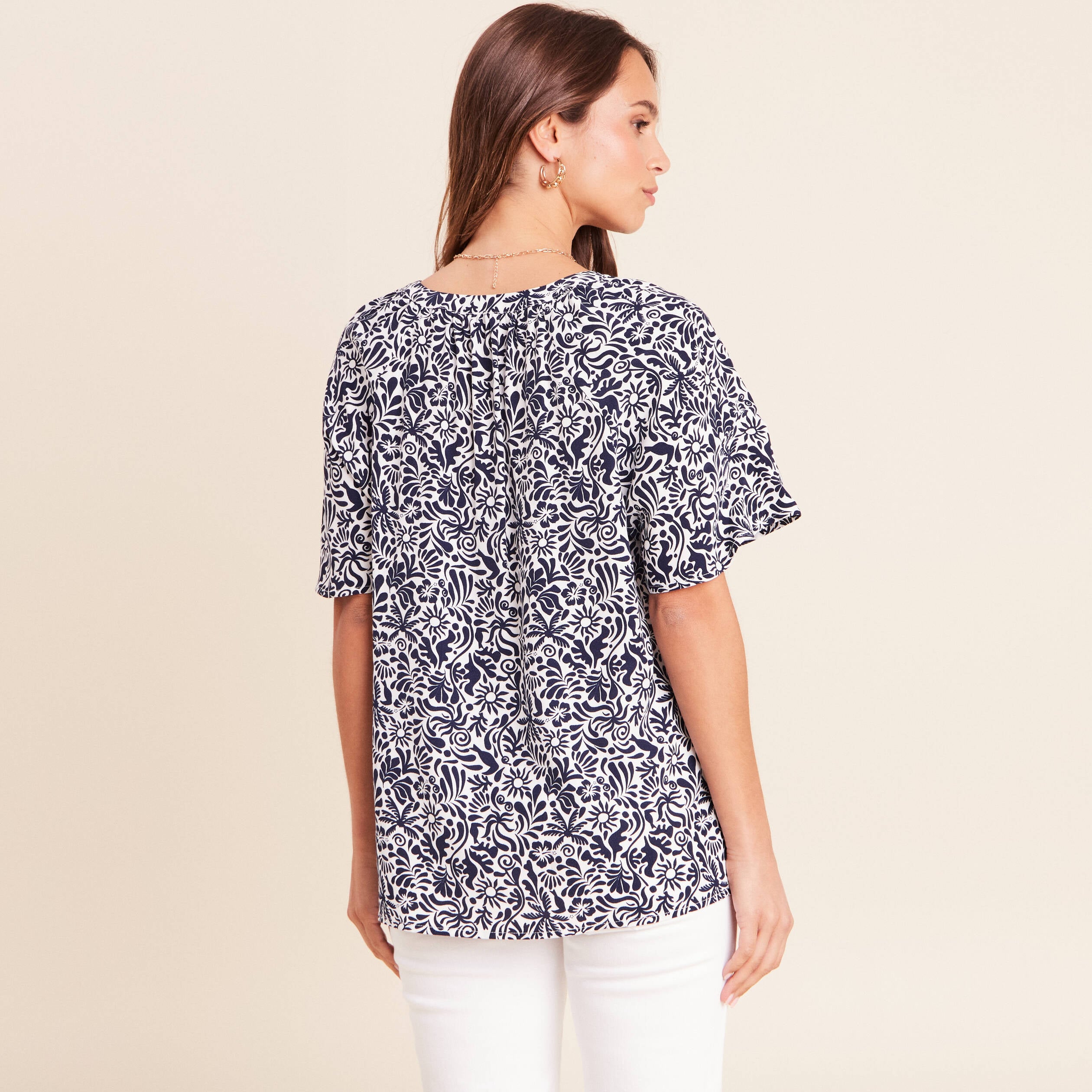 Blouse ample manches courtes fluide bleu femme