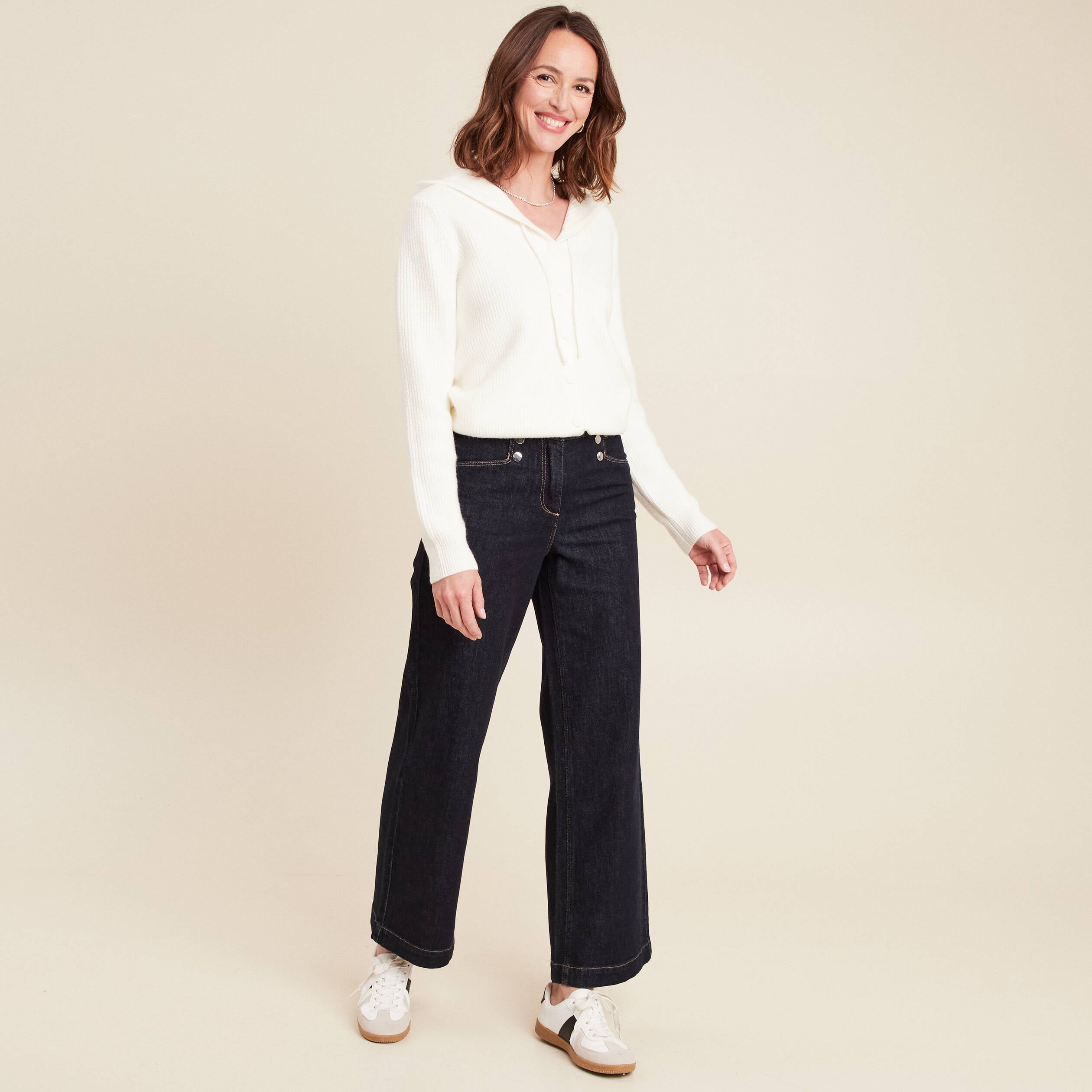 Jean large &agrave; pont denim brut femme