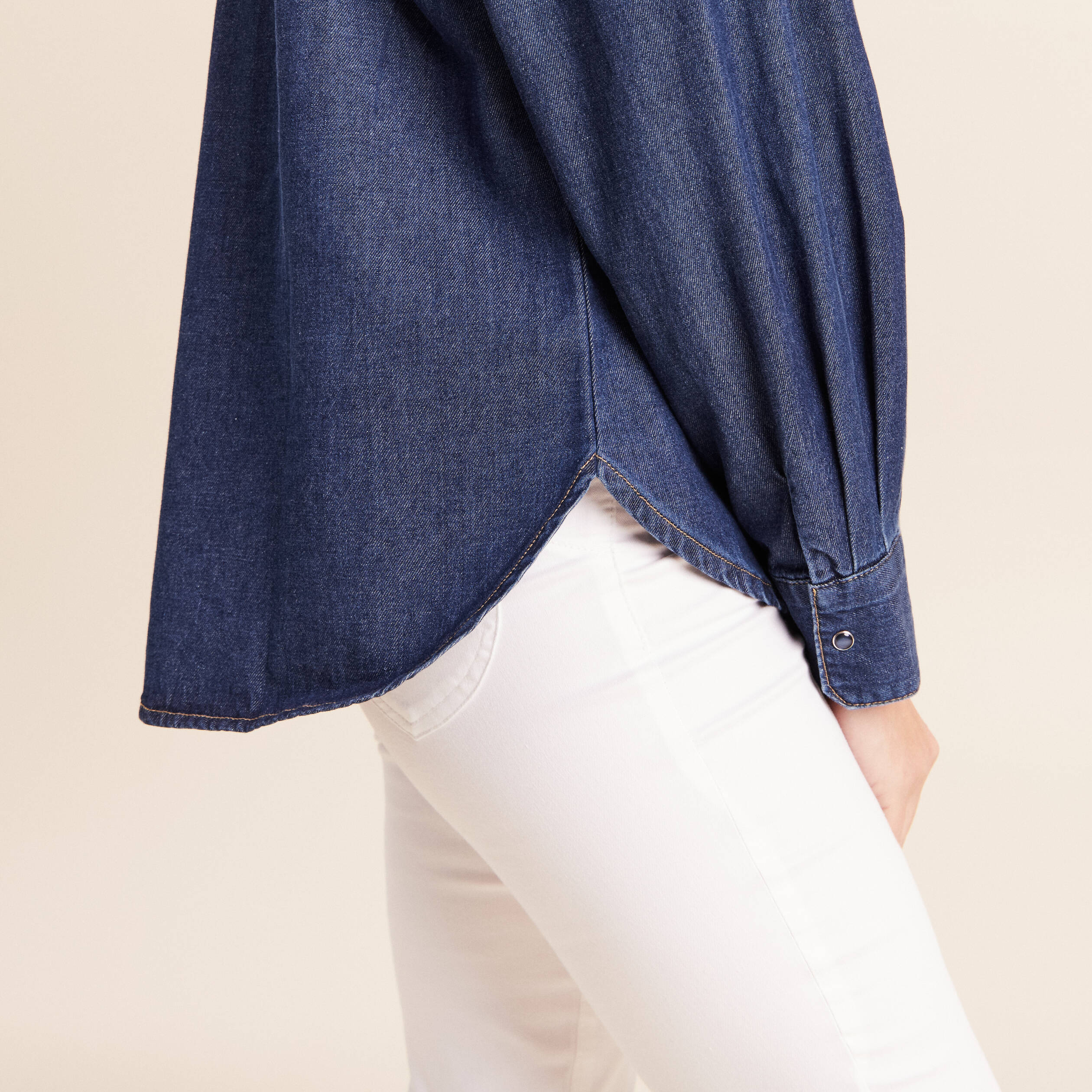 Chemise ample en coton manches longues denim brut femme