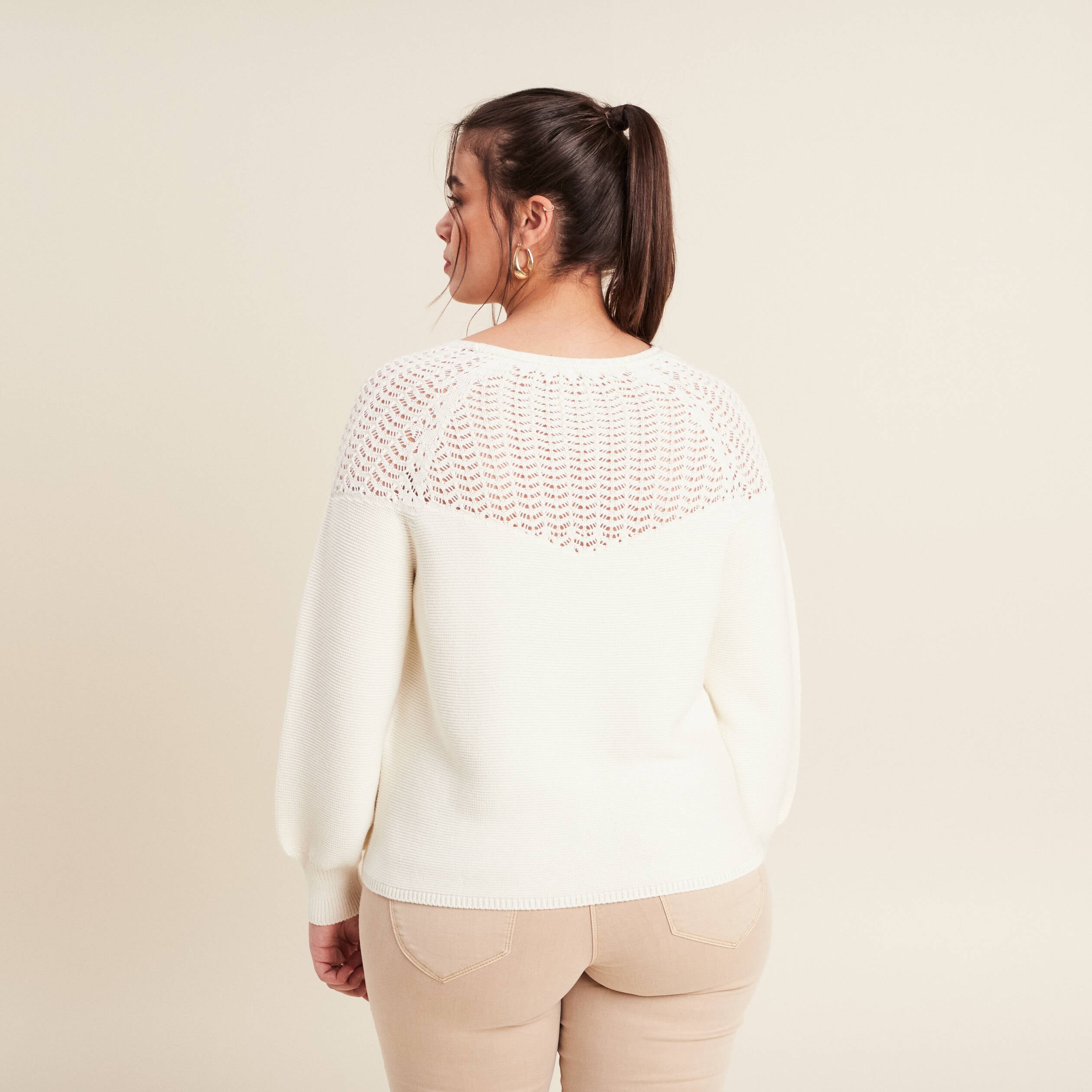 Pull confectionn&eacute; en France ecru femme