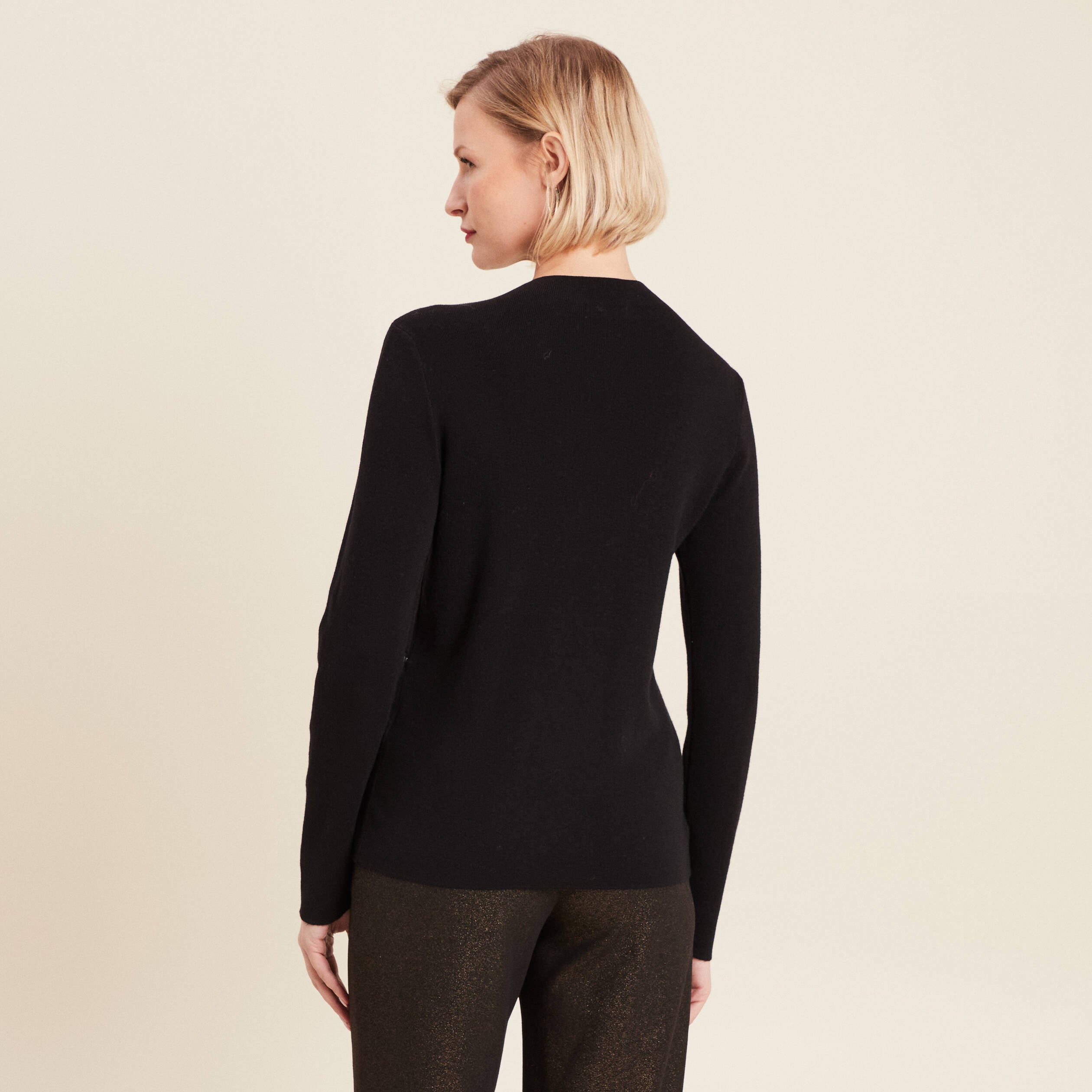 Pull manches longues strass noir femme