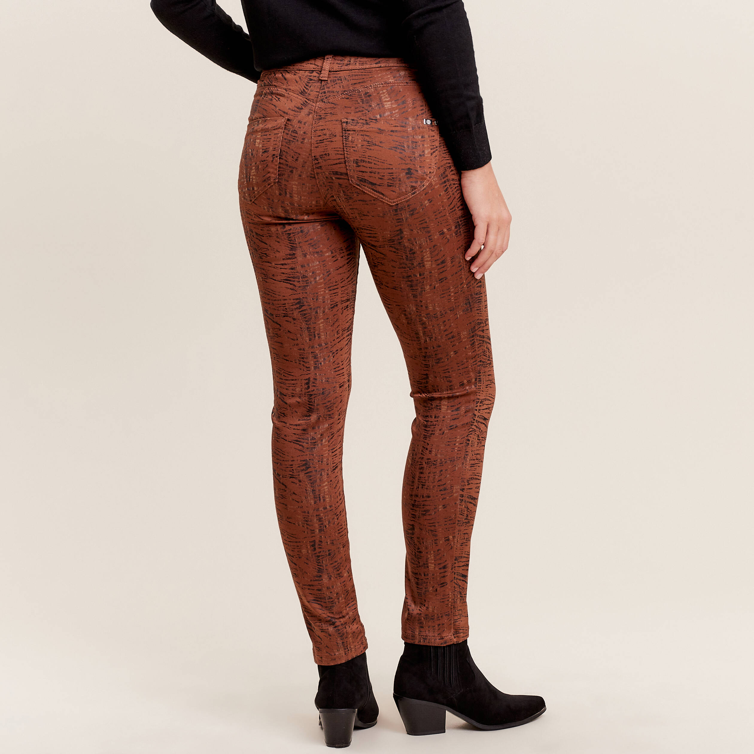 Pantalon ajusté 7/8ème marron cognac femme