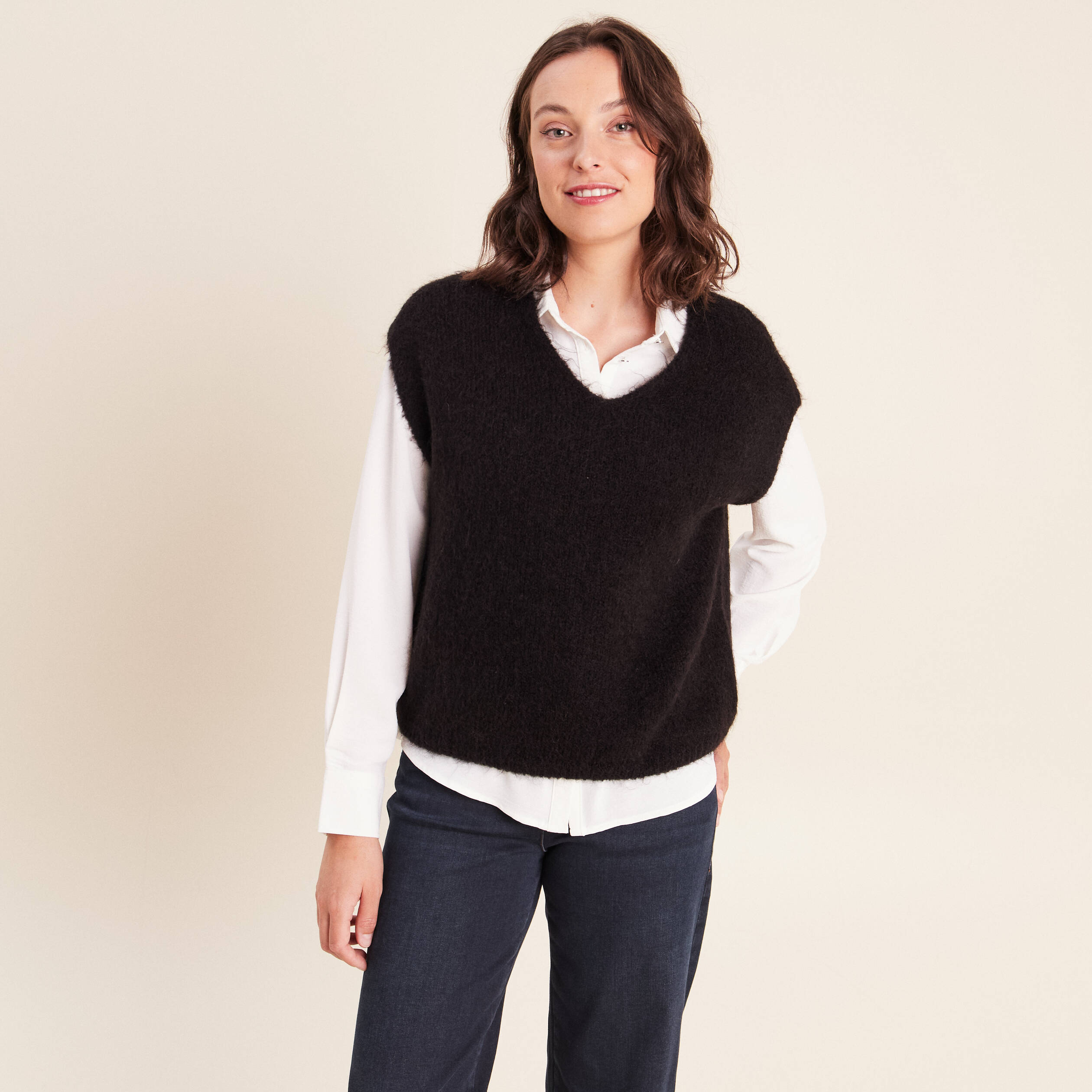 Pull sans manches noir femme