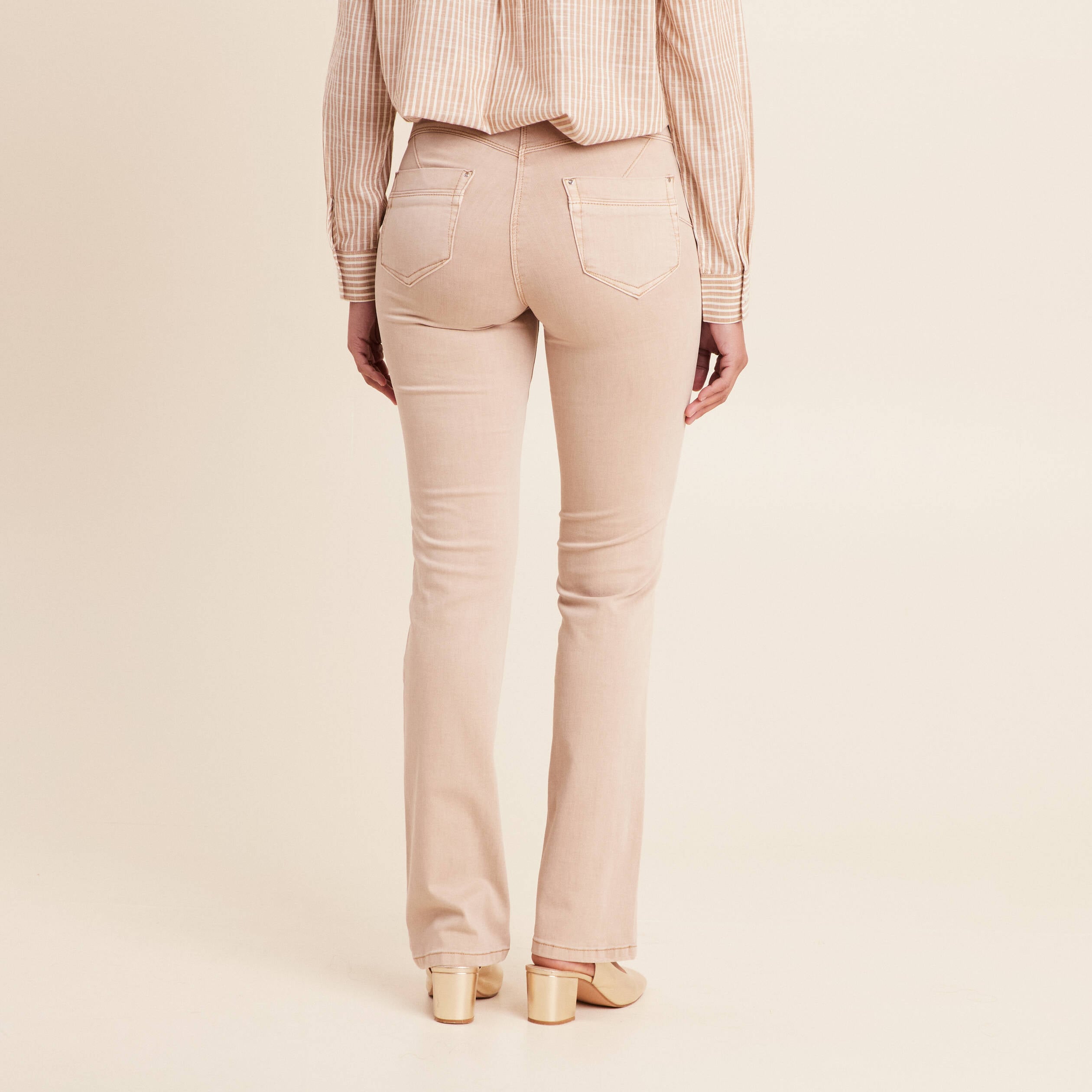 Jean coupe droite taille haute denim beige femme