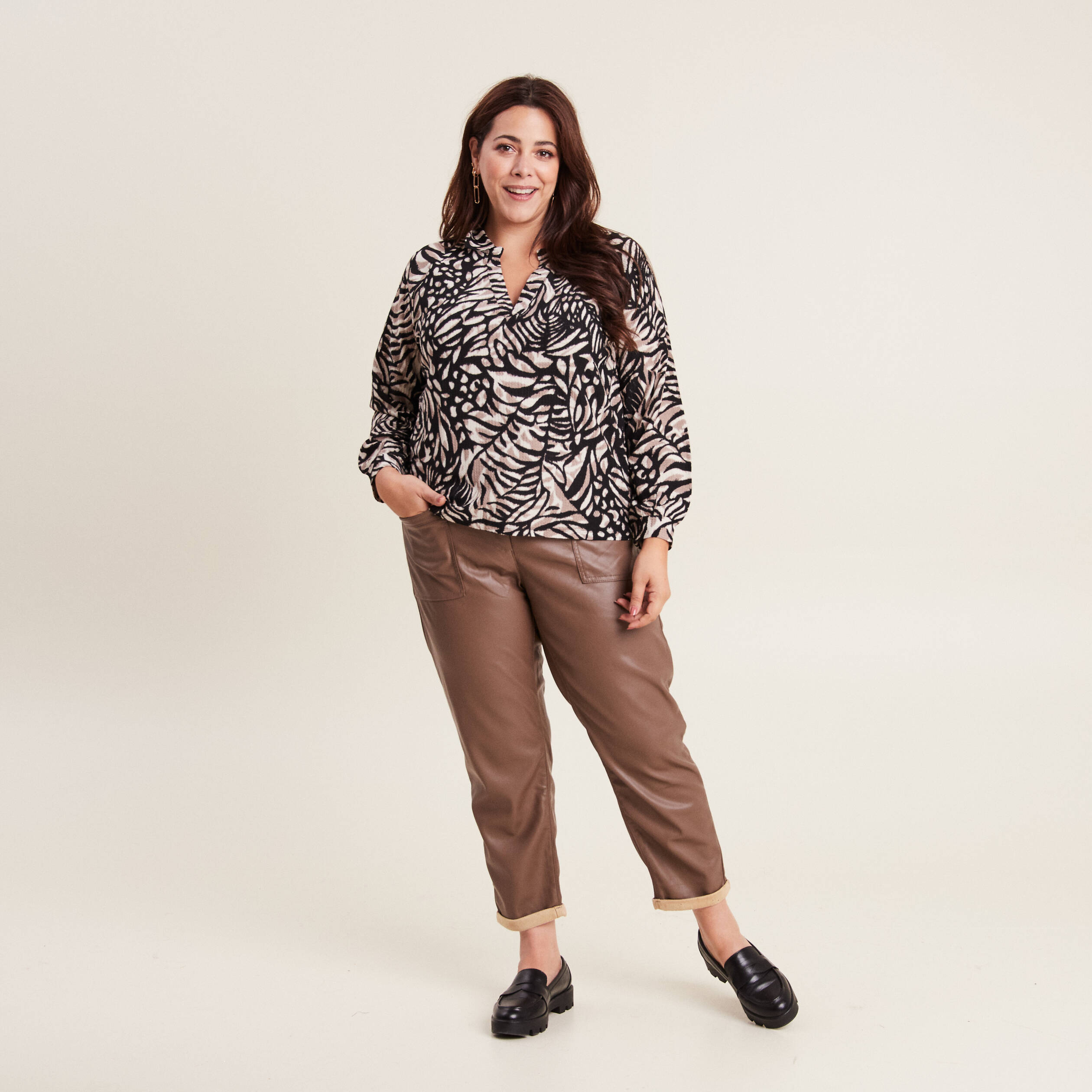 Blouse manches longues marron clair femme