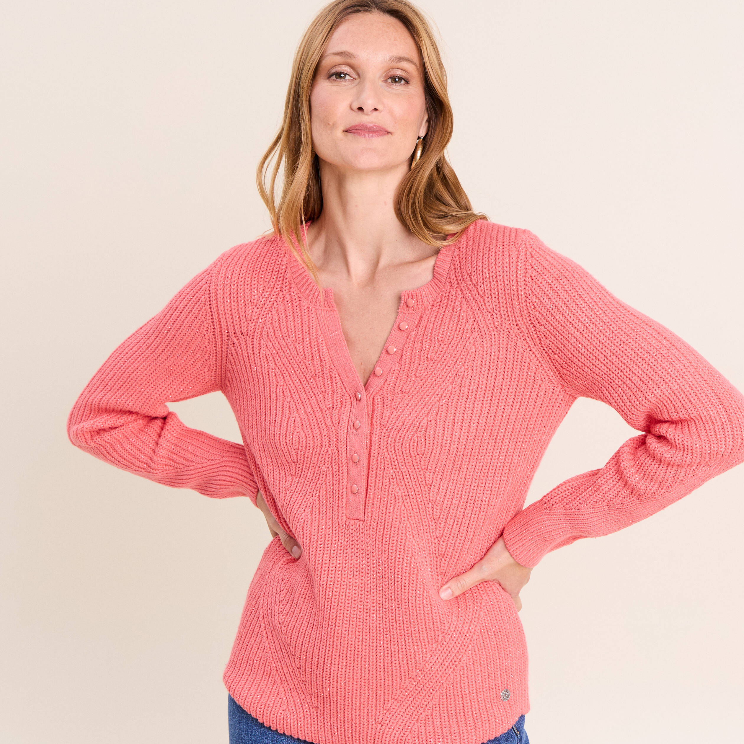 Pull manches longues rose framboise femme
