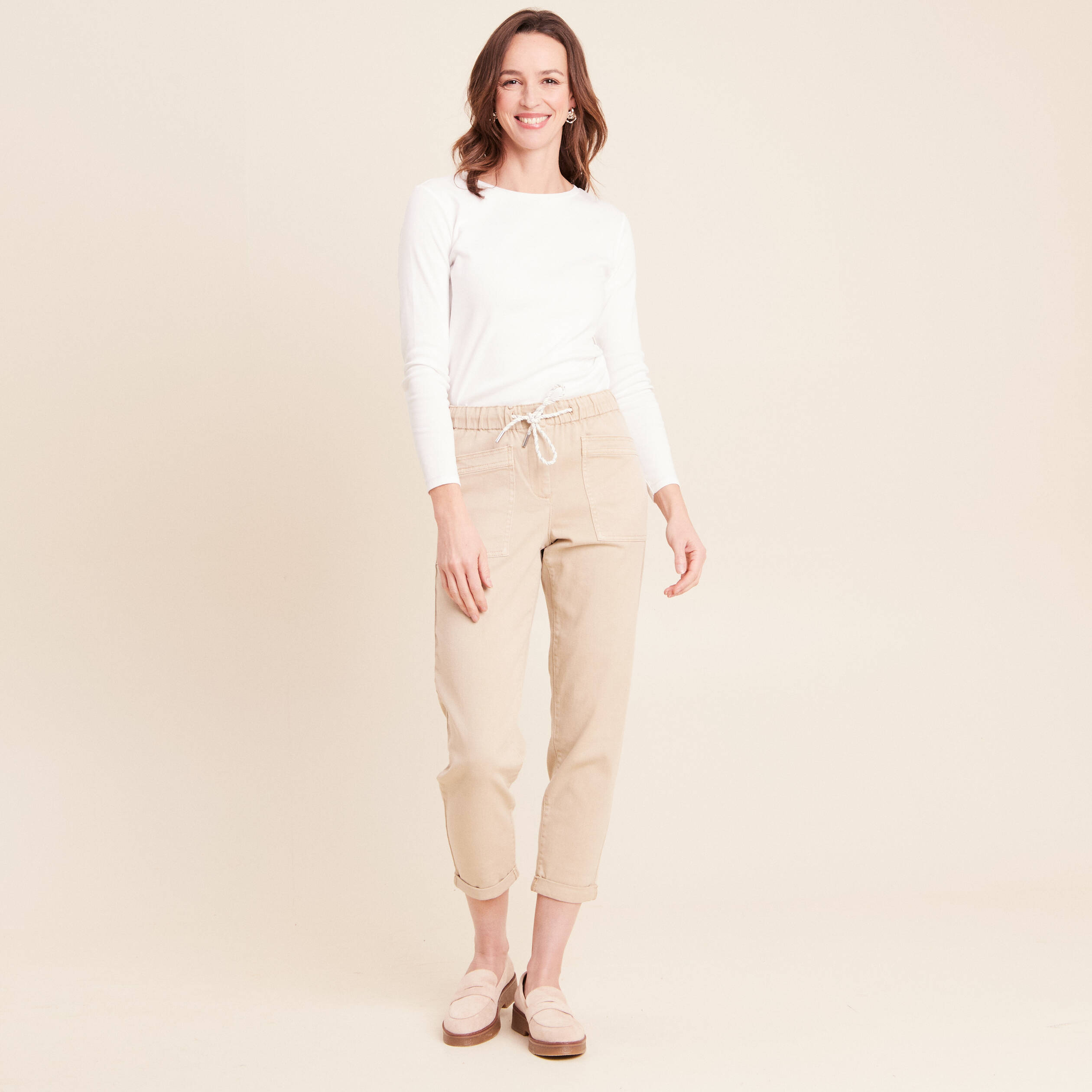 Jean coupe mom 7/8&egrave;me denim beige femme