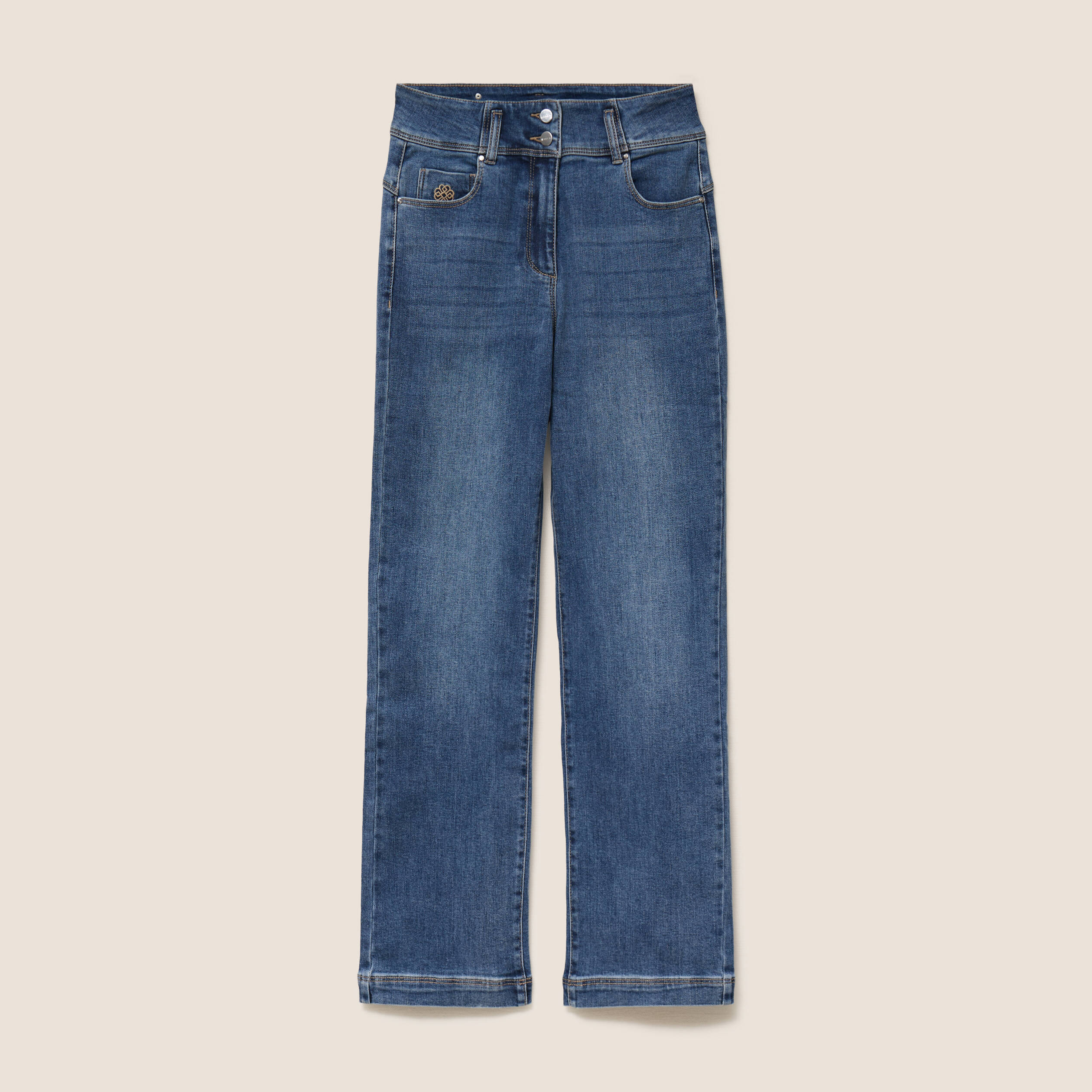Jean coupe droite taille haute denim stone femme