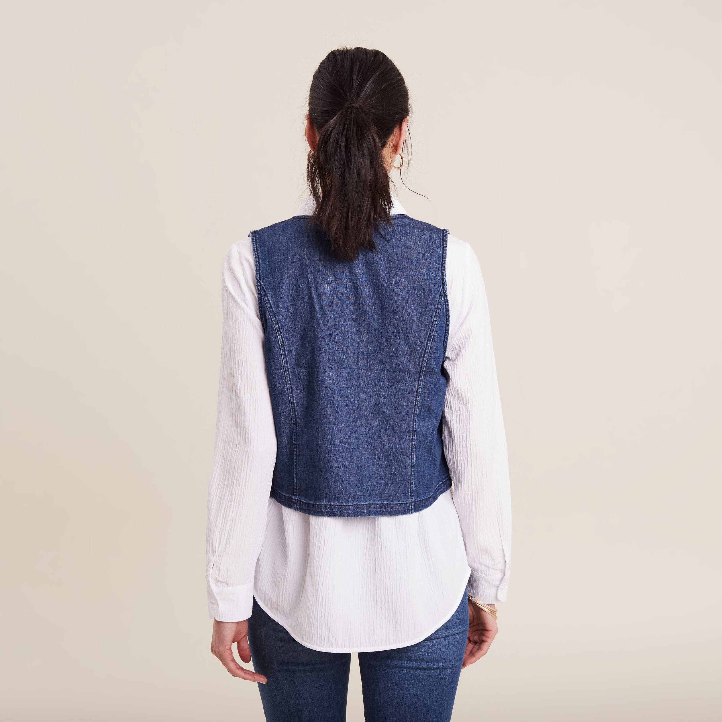 Gilet barman sans manches jean denim double stone femme