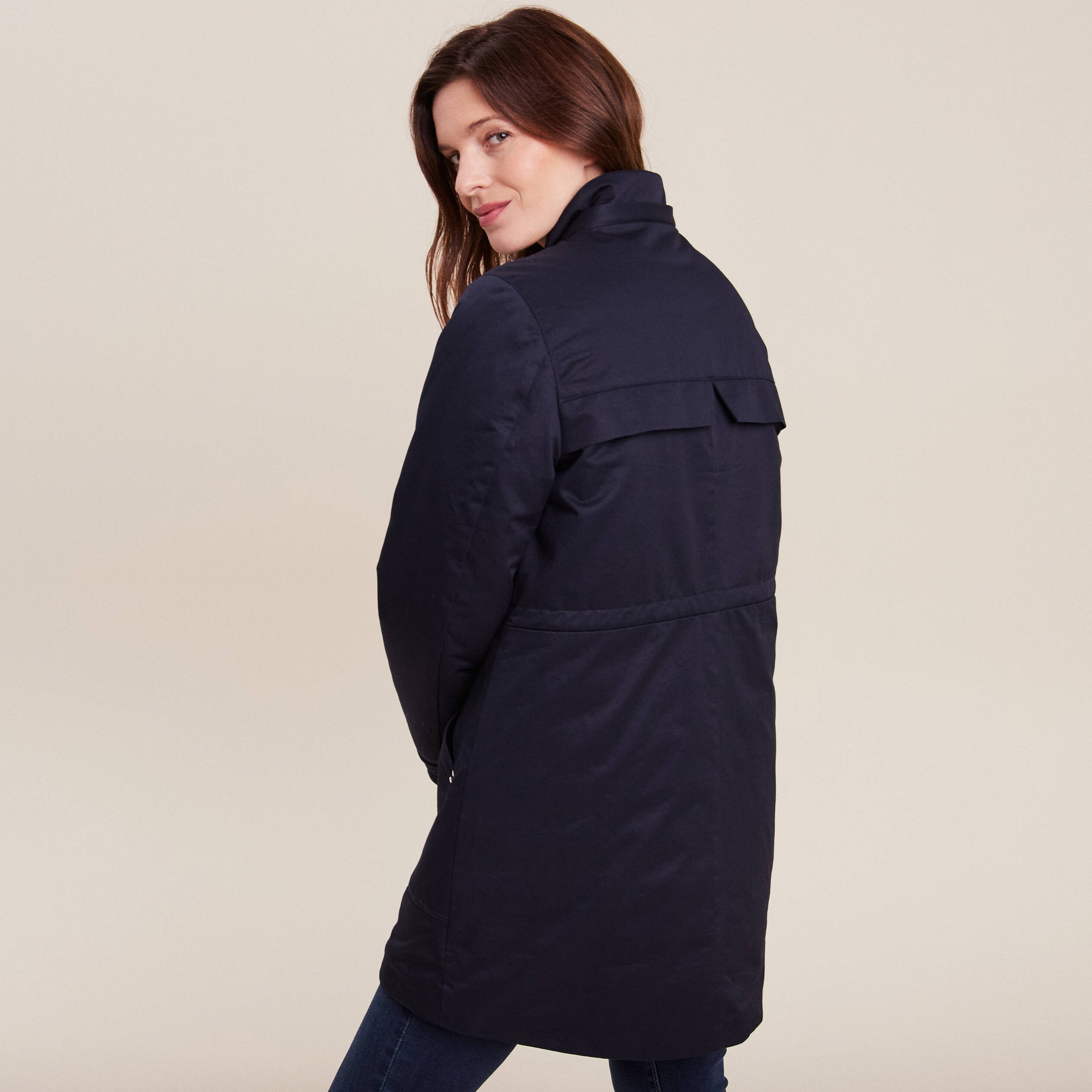 Parka cintrée capuche fourrure bleu foncé femme Vibs