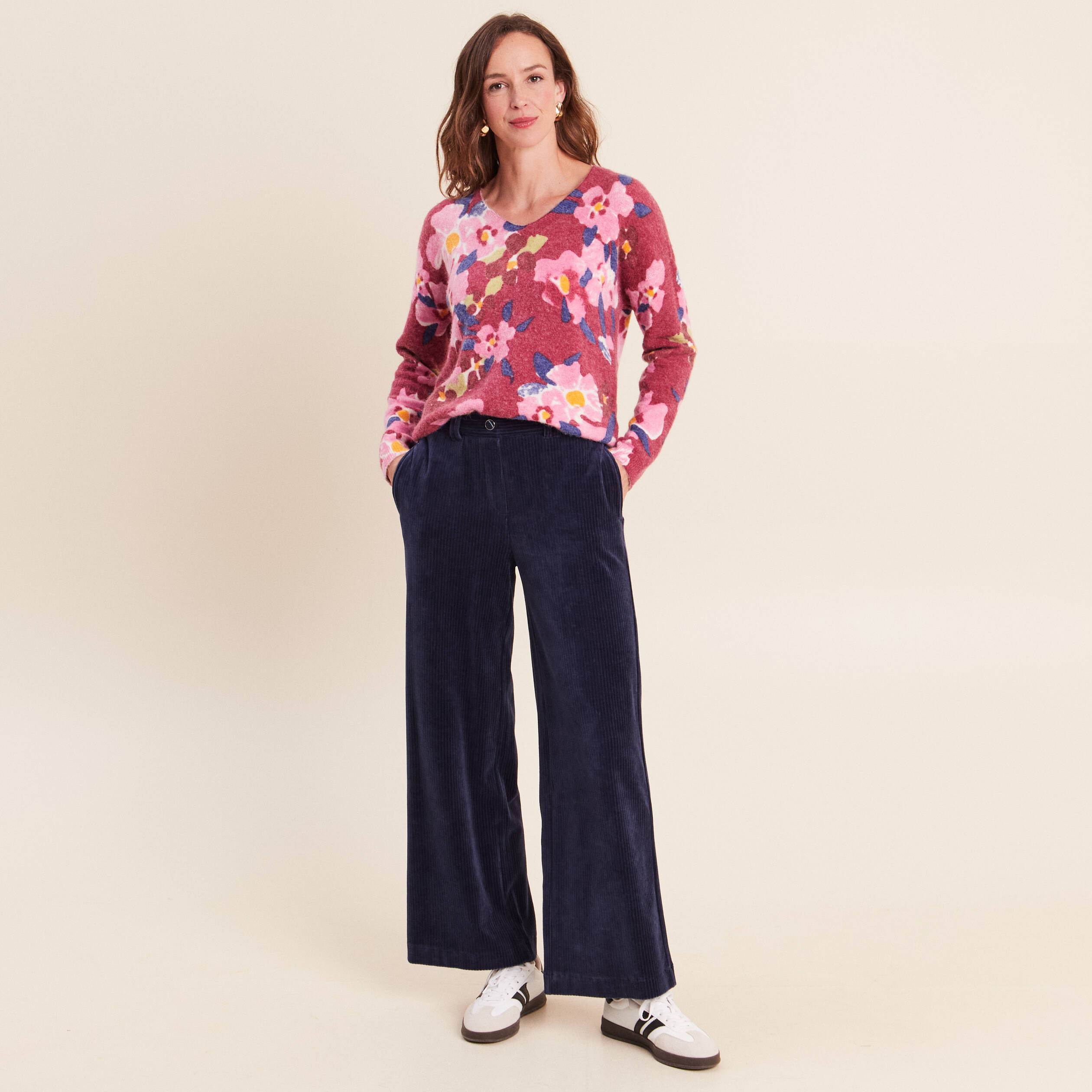 Pantalon en velours bleu marine femme