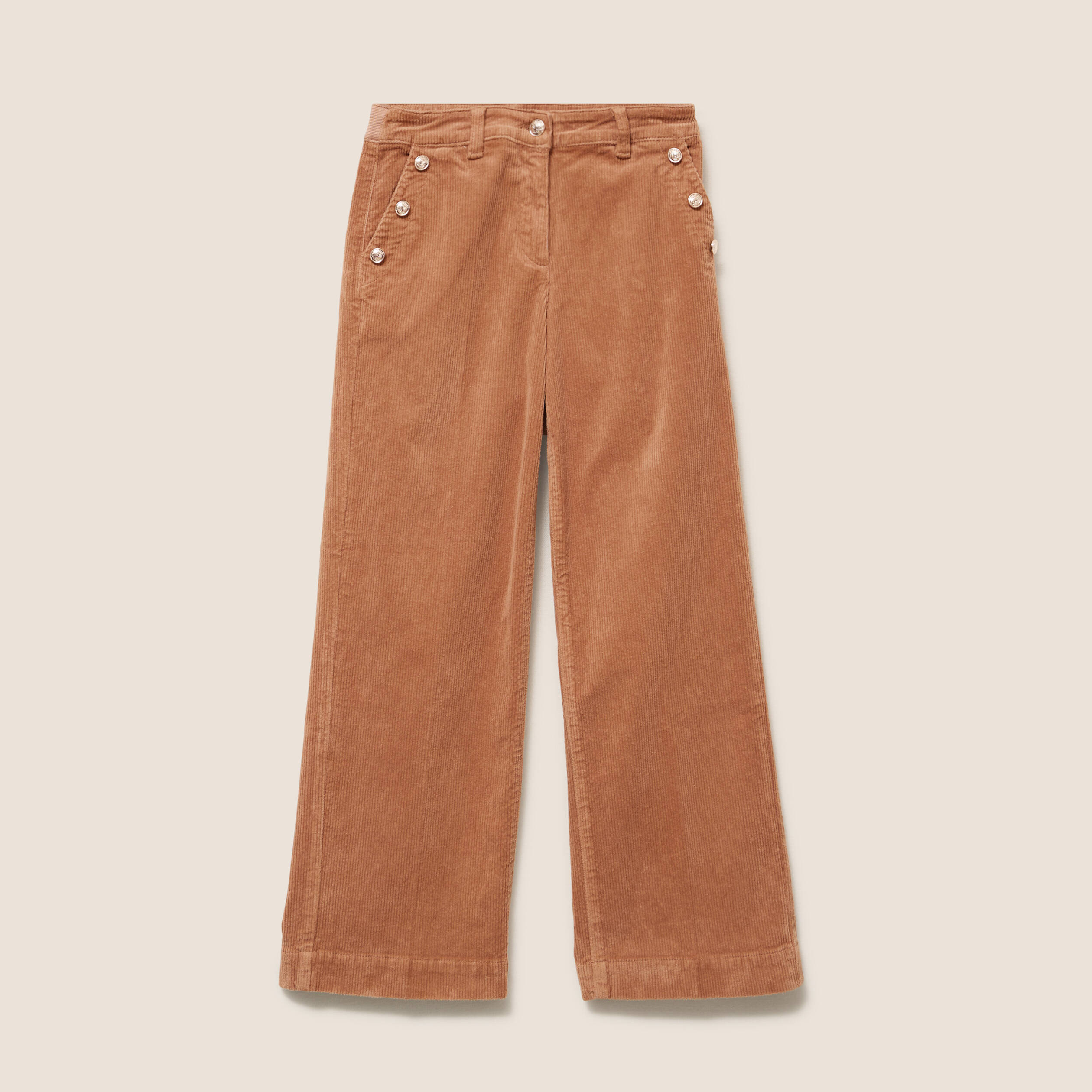 Pantalon large velours c&ocirc;tel&eacute; marron femme