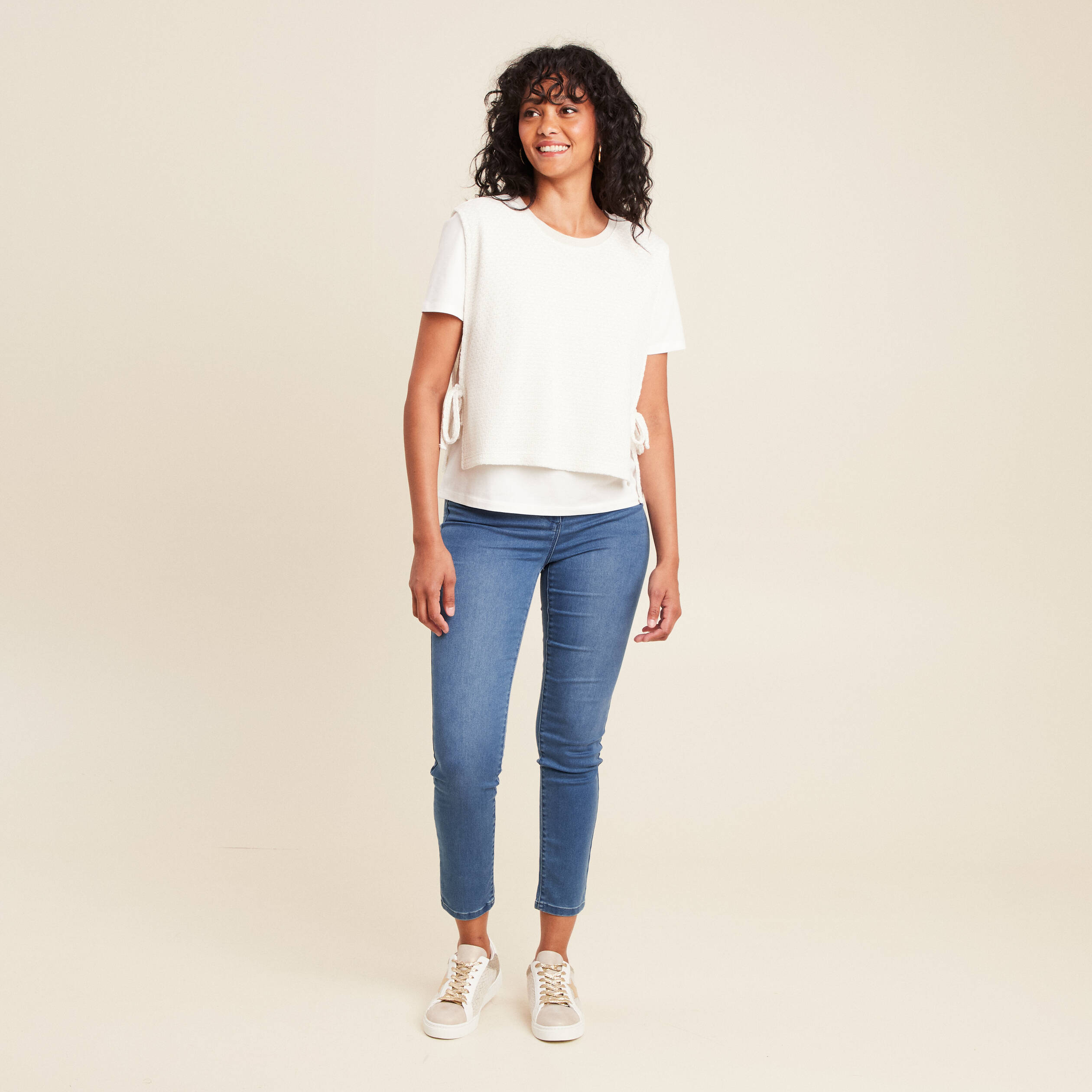 pull col rond manches courtes ecru femme Pull col rond manches courtes ecru femme