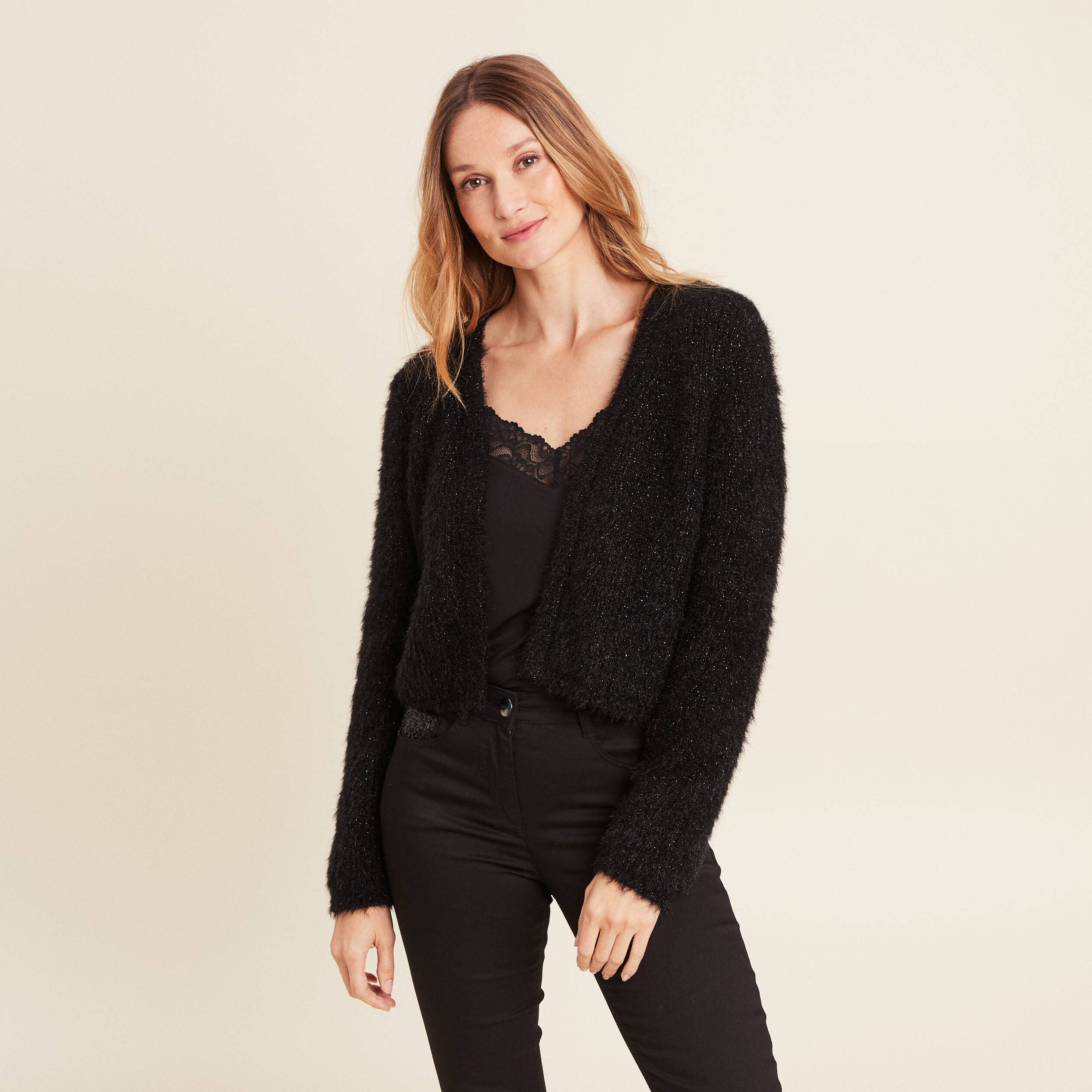 Gilet manches longues noir femme