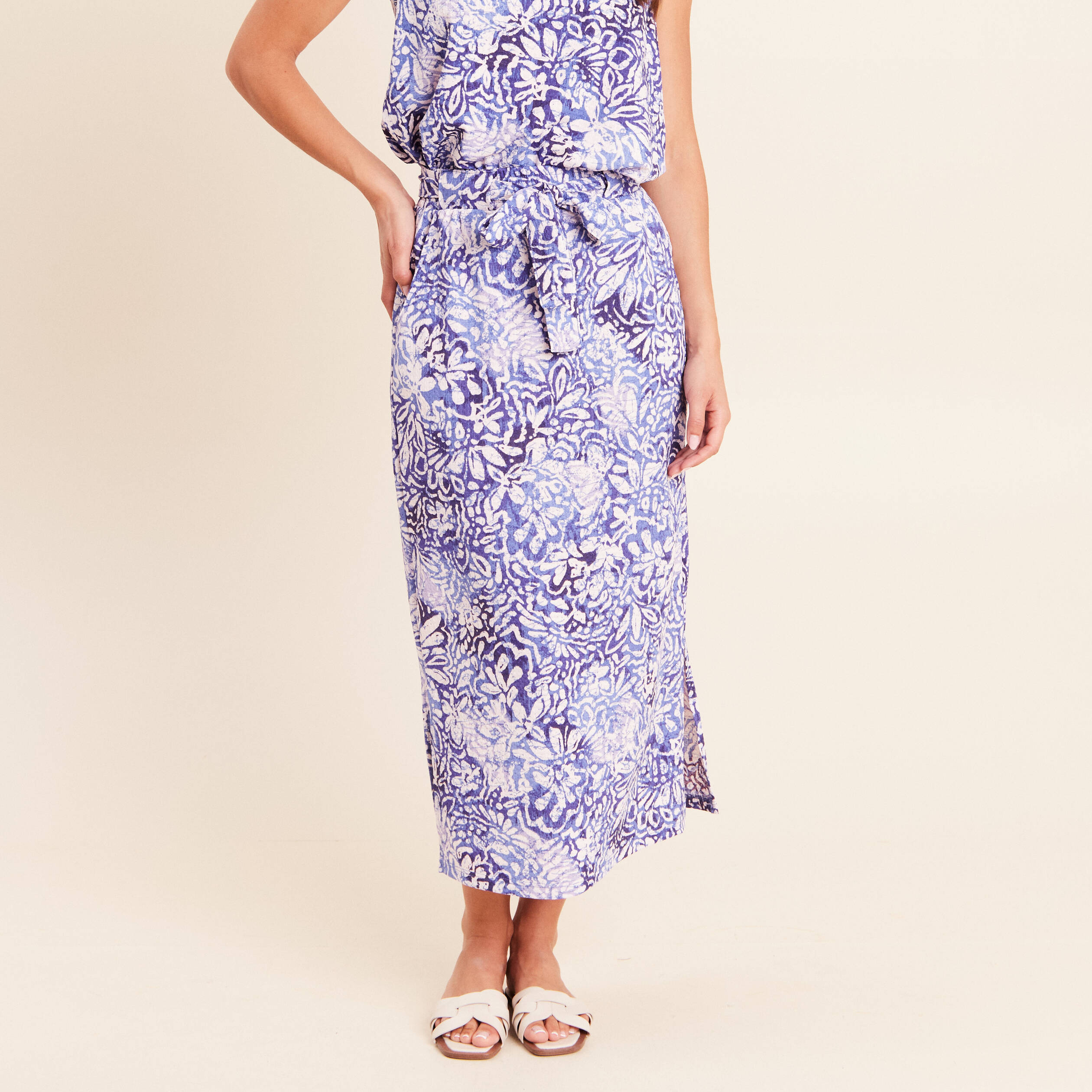 Jupe midi droite bleu femme