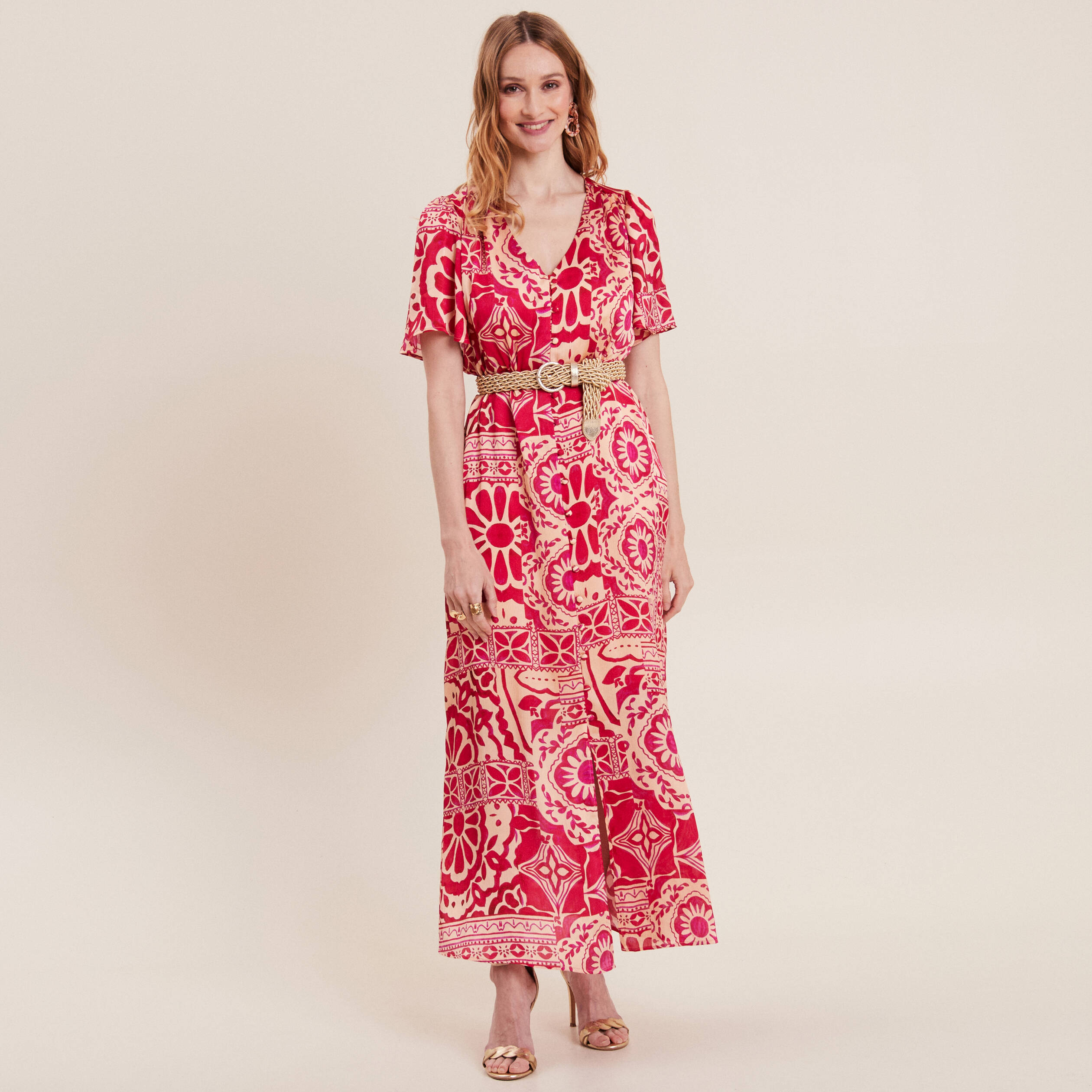 robe longue evasee satin rose fushia femme Robe longue évasée satin rose fushia femme