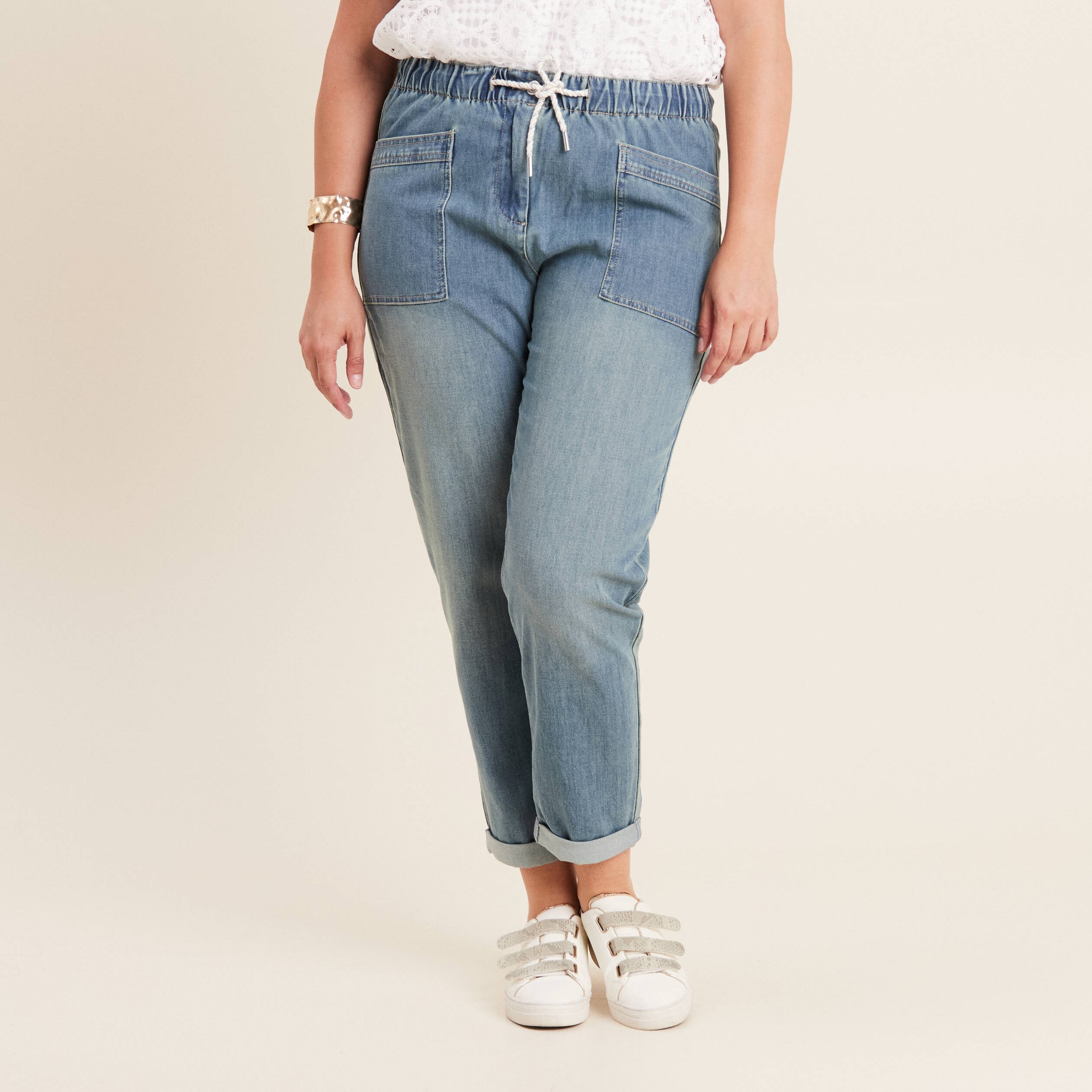 Jean coupe mom 7/8&egrave;me denim double stone femme