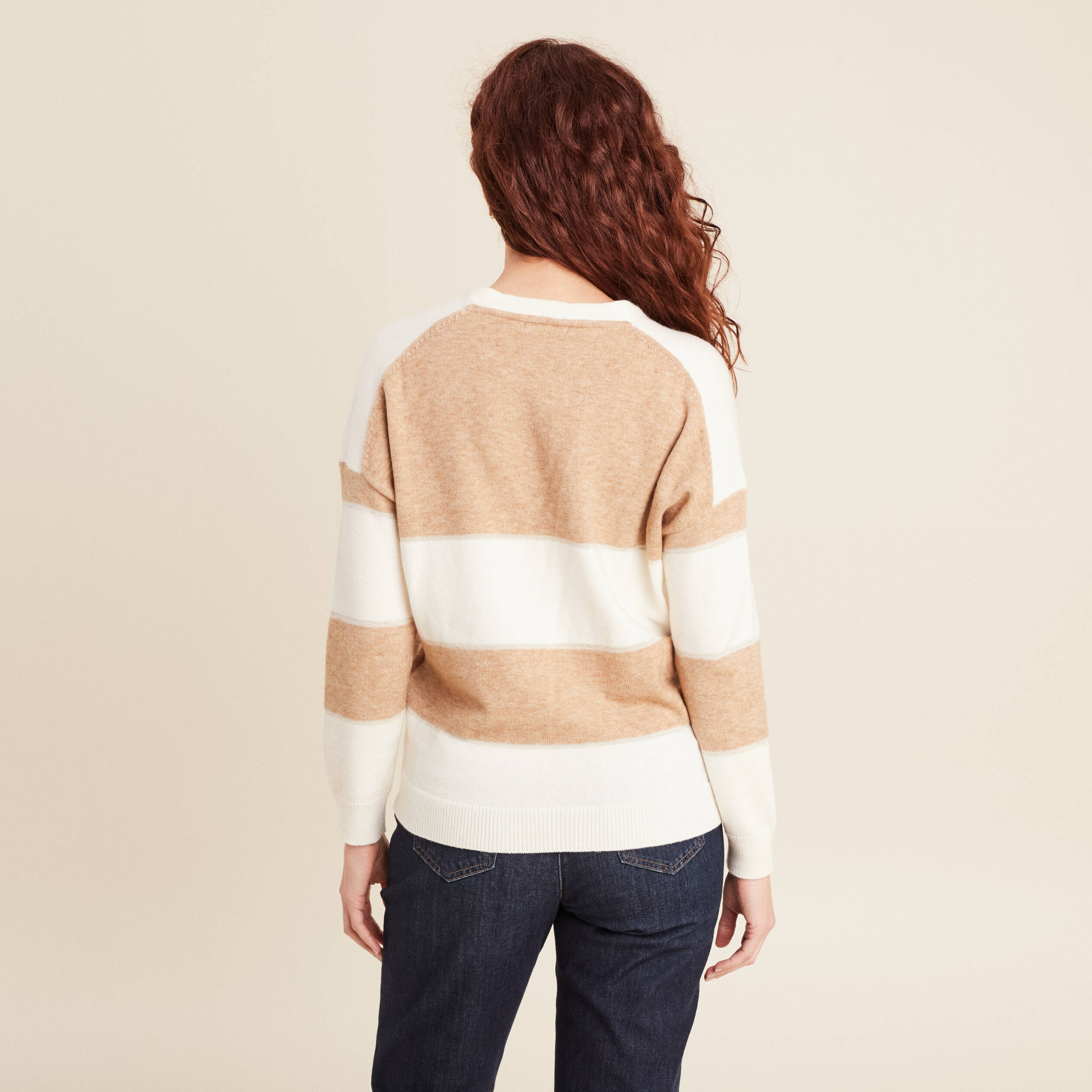 pull manches longues col en v sable femme Pull manches longues col en V sable femme