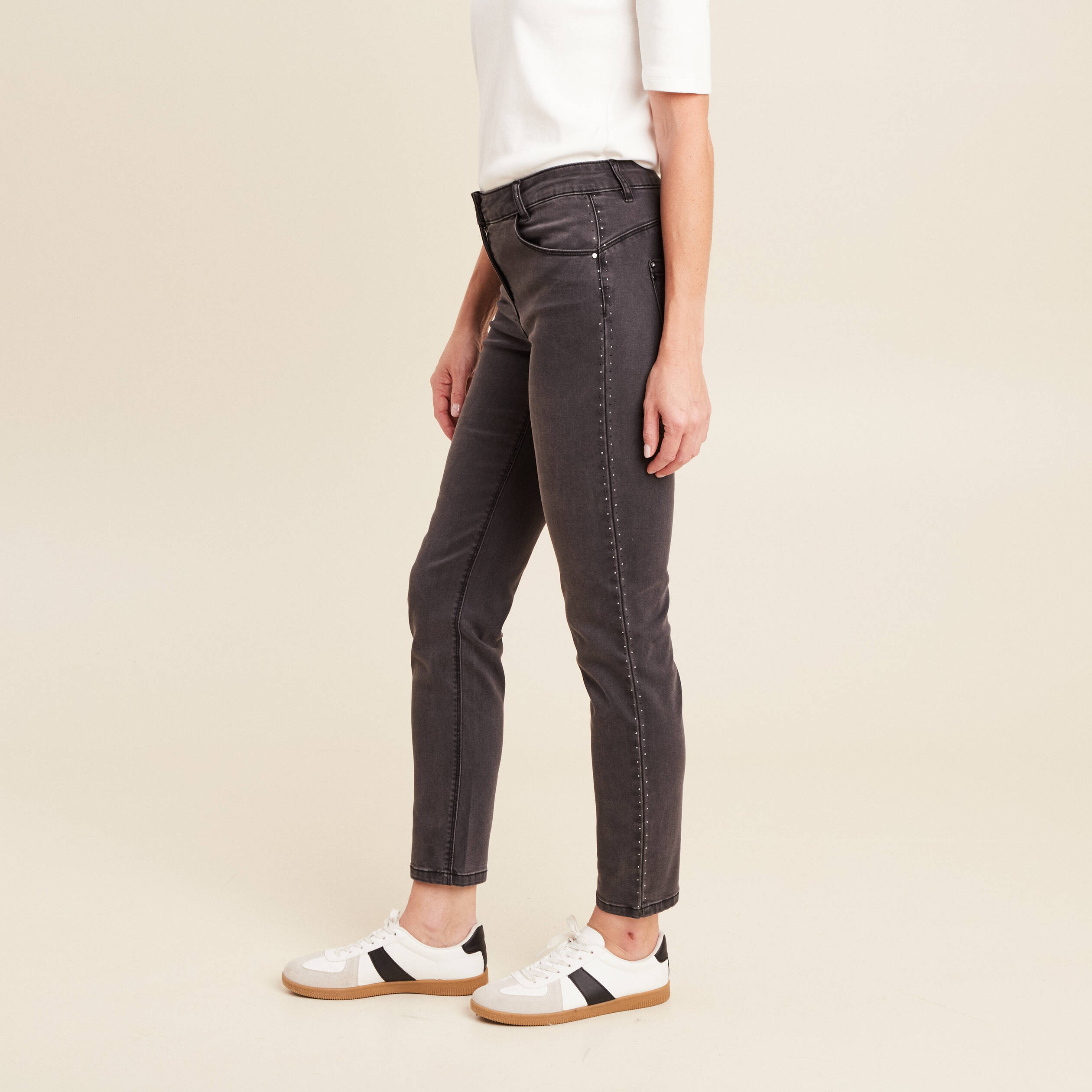 jean ajuste taille basculee denim gris femme Jean ajusté taille basculée denim gris femme
