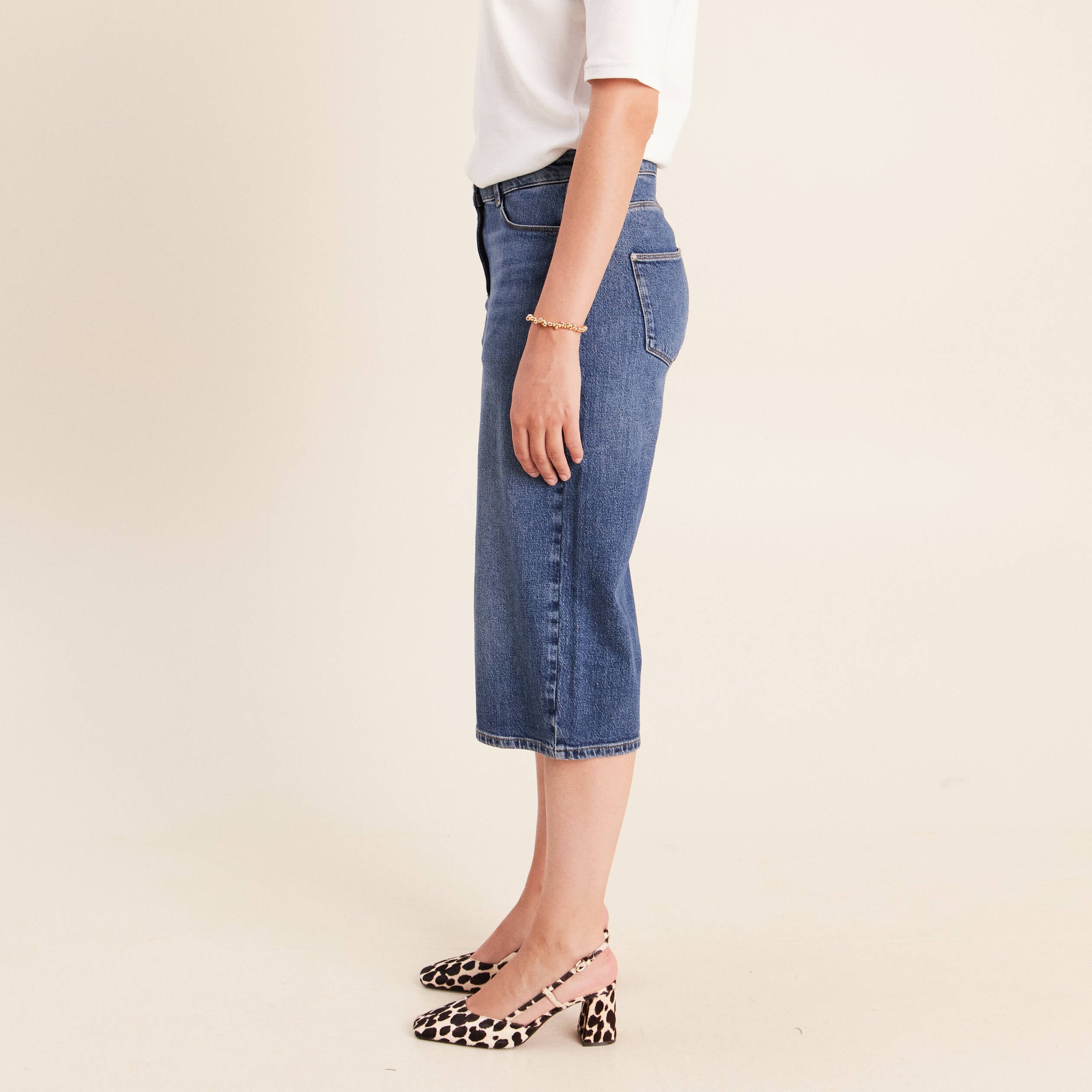 Jean bermuda taille haute denim denim stone femme