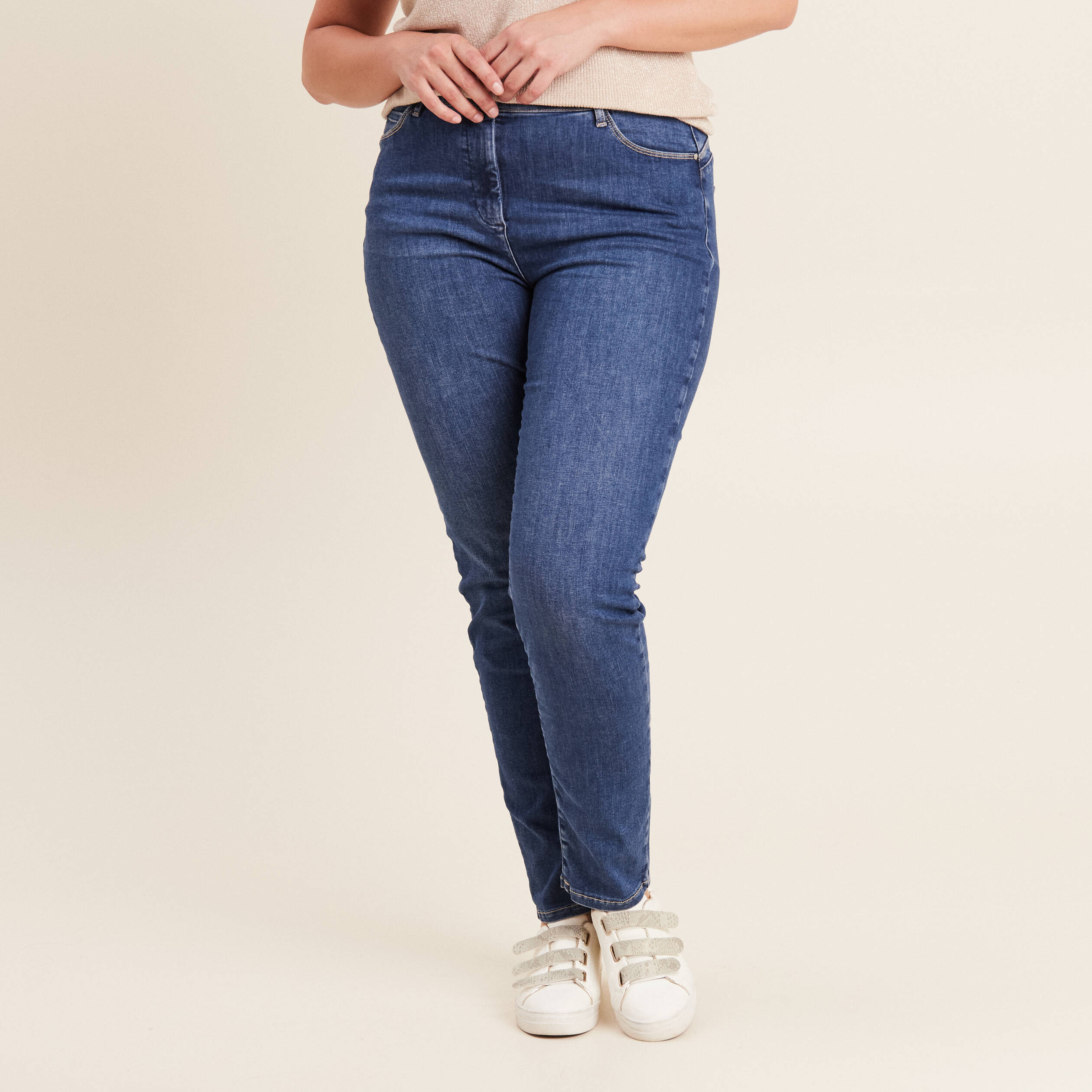 Jean magique ajusté taille standard denim double stone femme