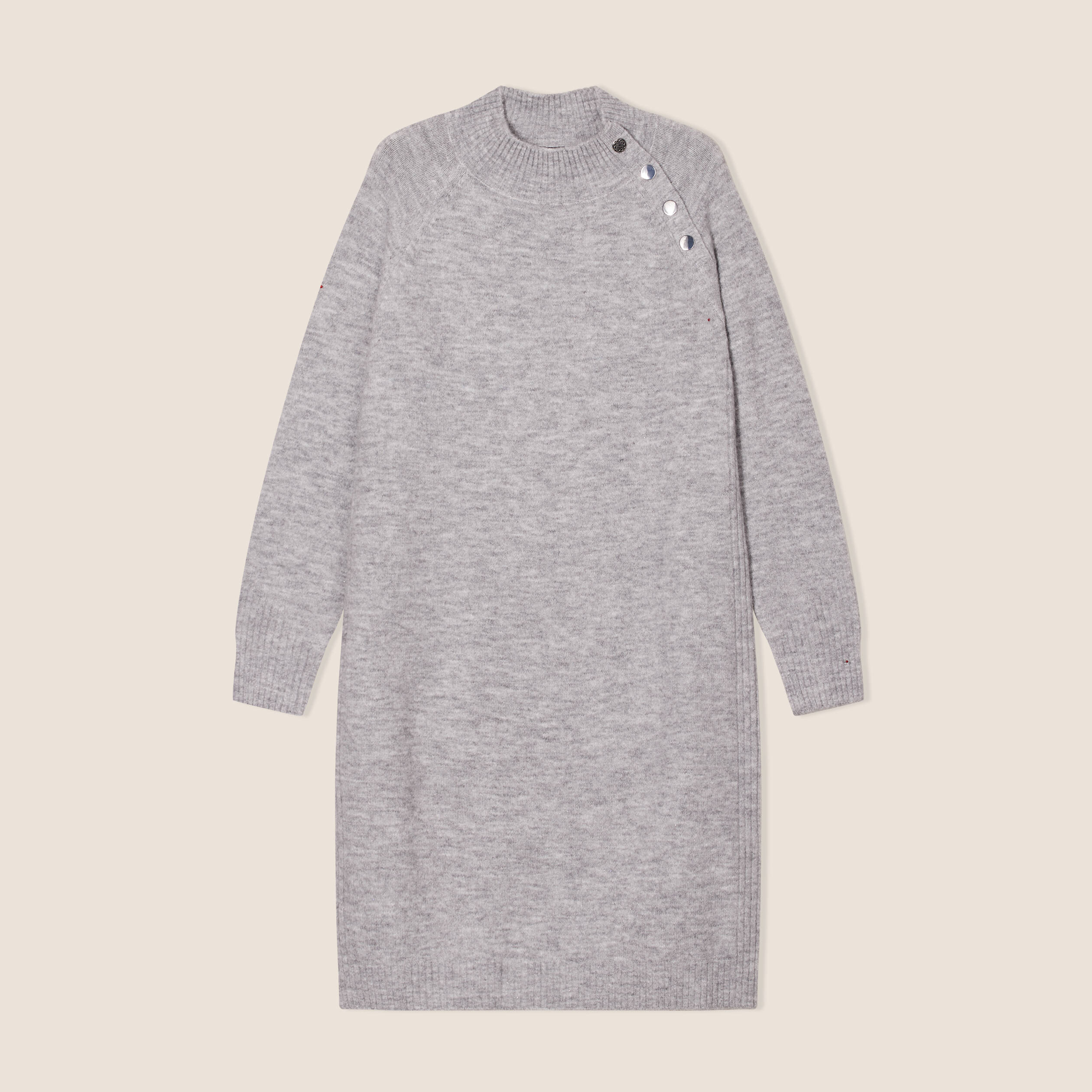 Robe pull droite col montant gris clair femme