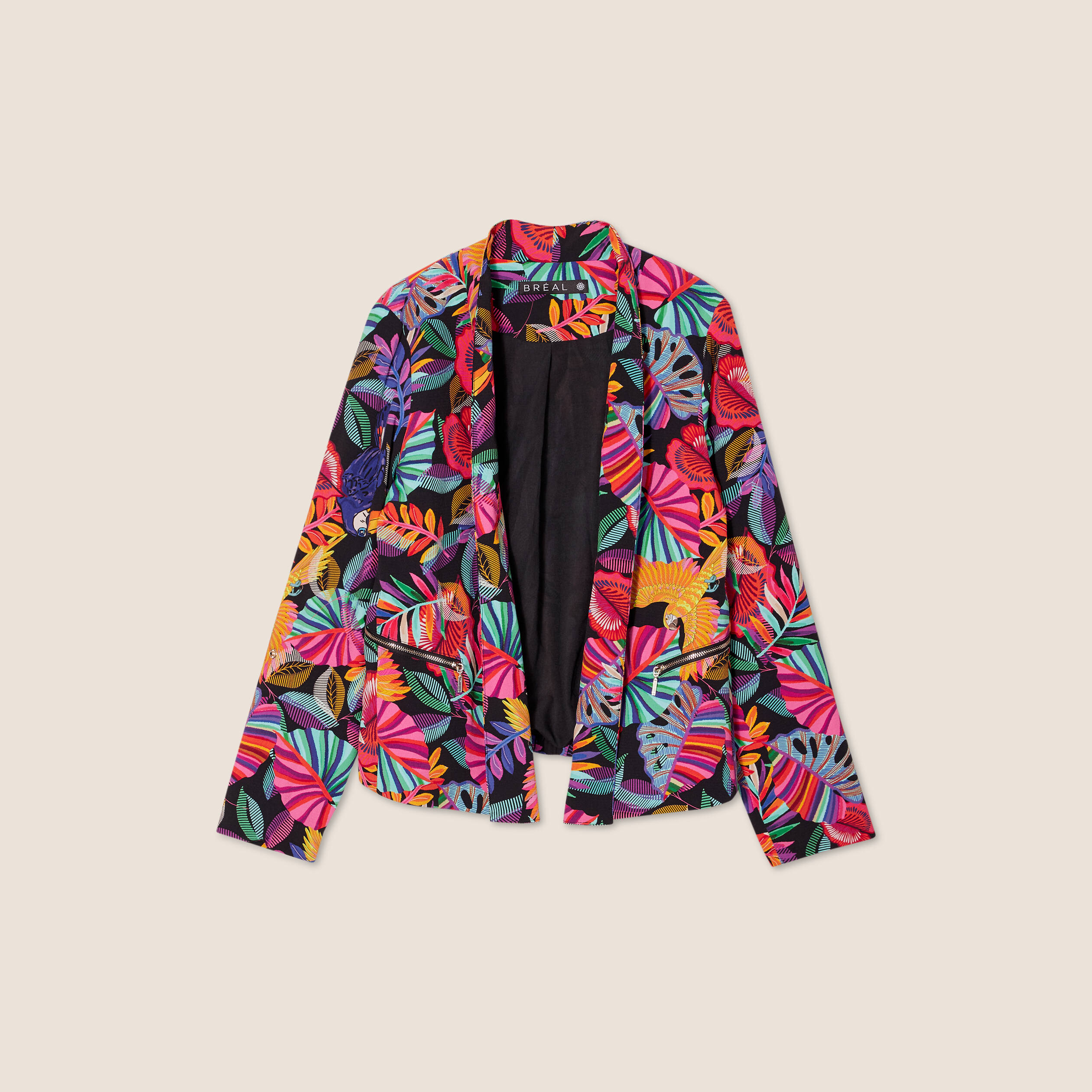 veste droite col chale multicolore femme Veste droite col châle multicolore femme