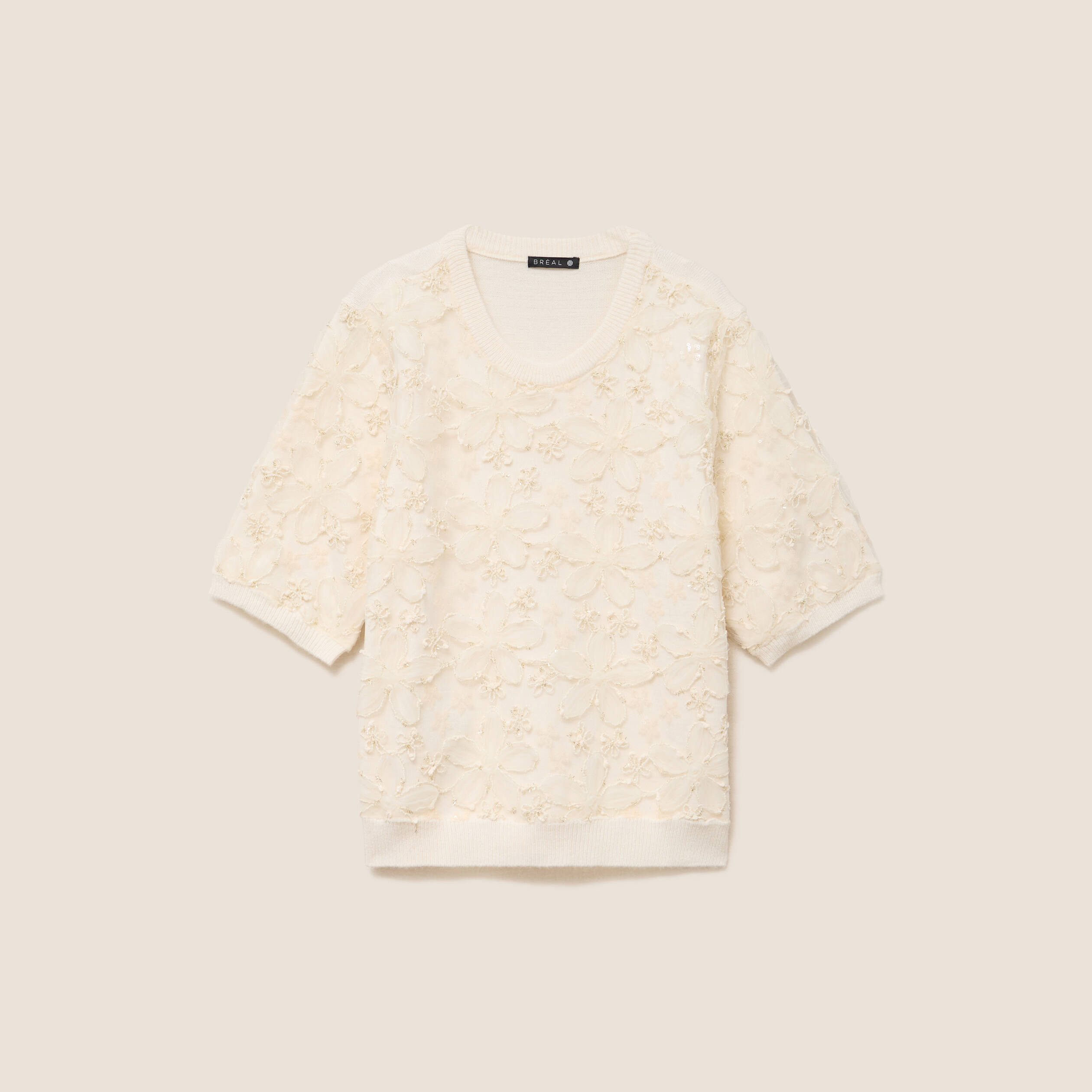 Pull col rond ecru femme