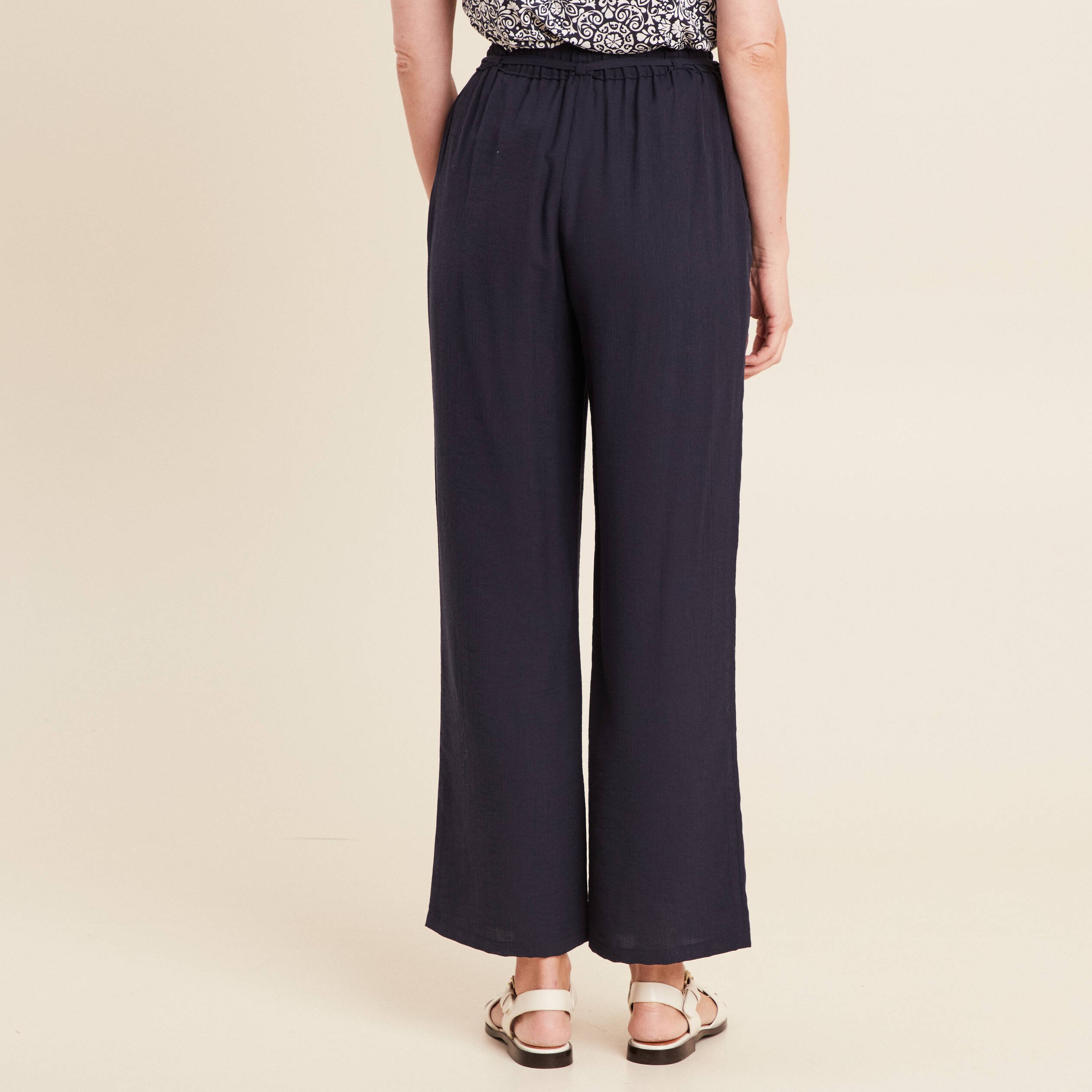 Pantalon large 7/8ème bleu foncé femme