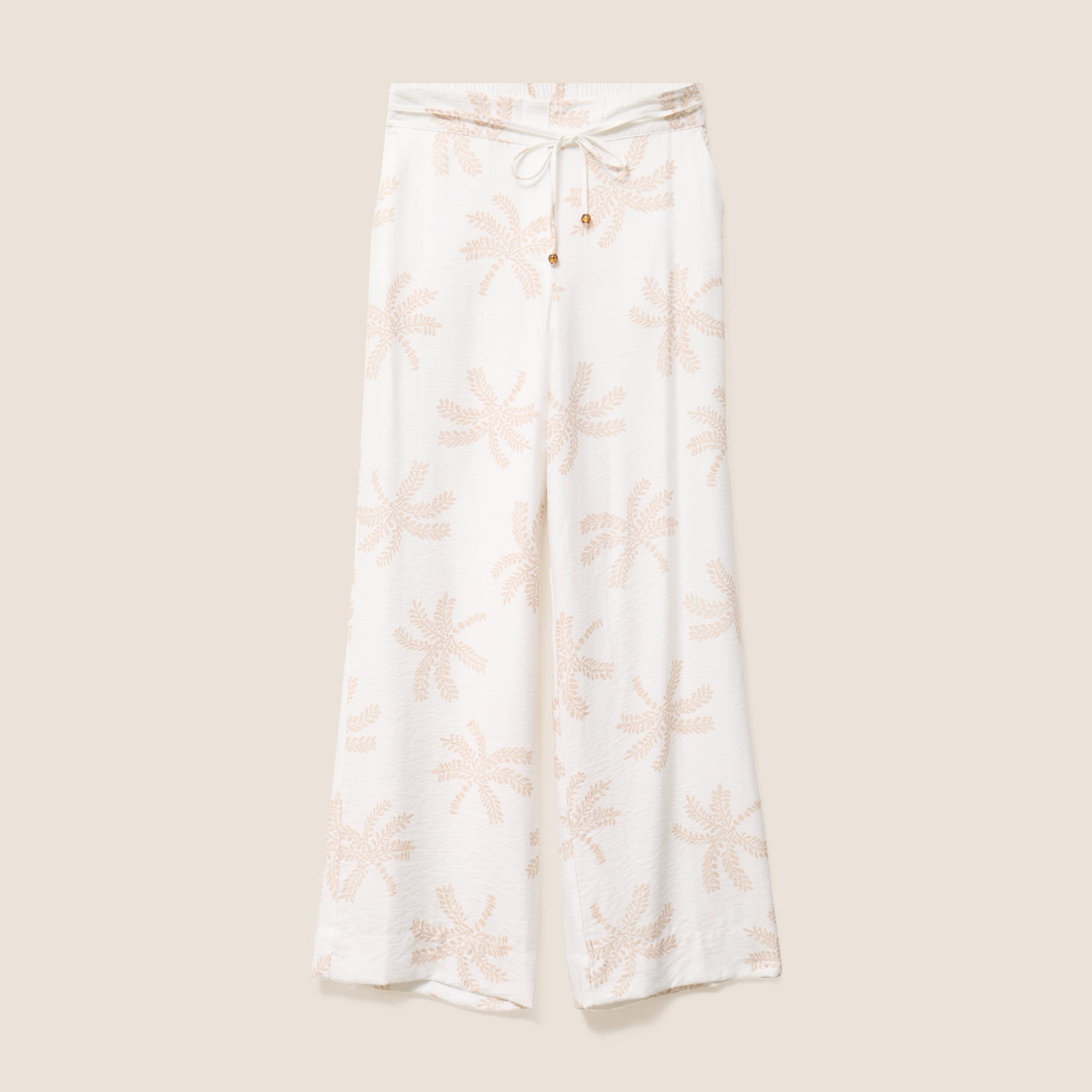 Pantalon large taille haute beige femme
