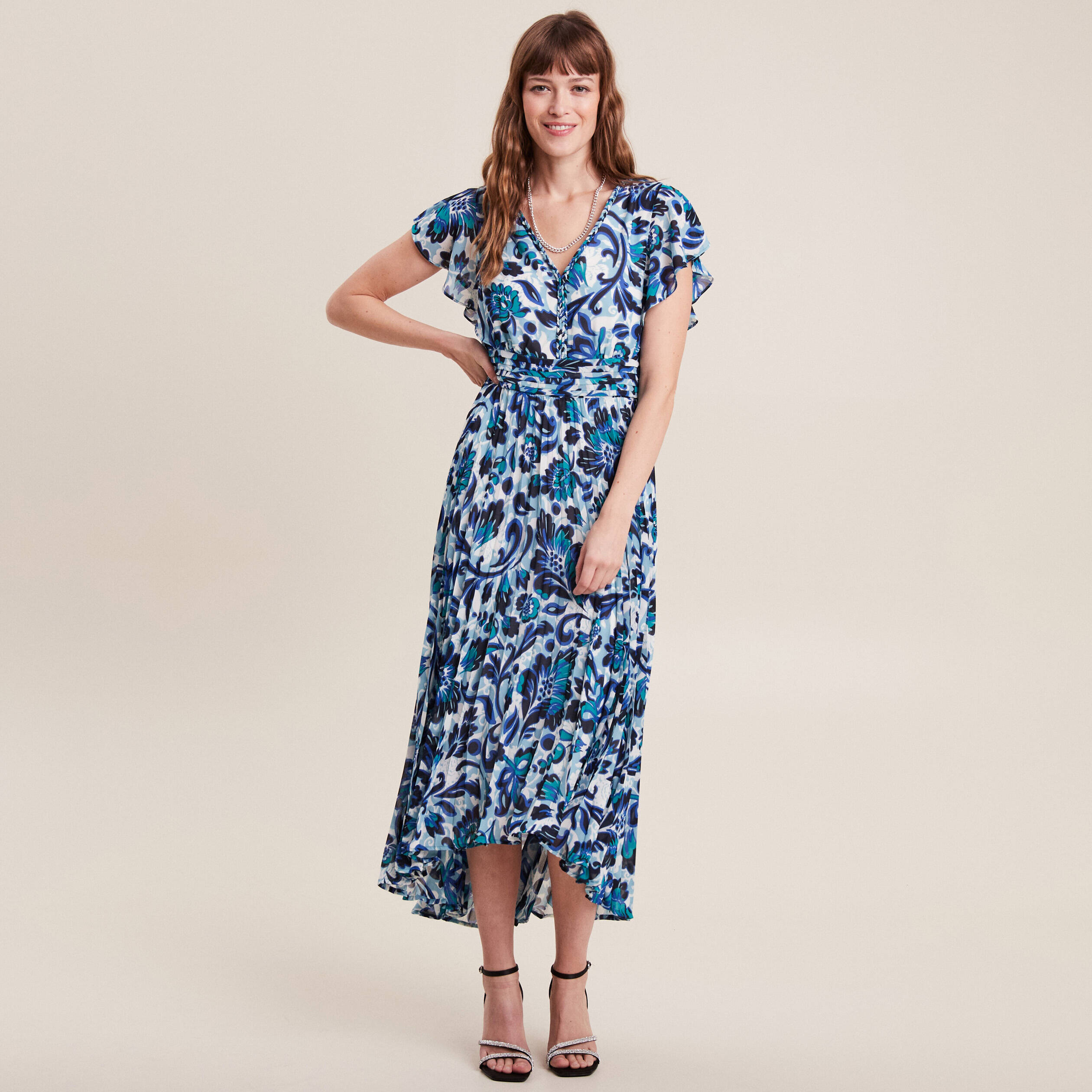 robe longue droite plissee bleu femme Robe longue droite plissée bleu femme