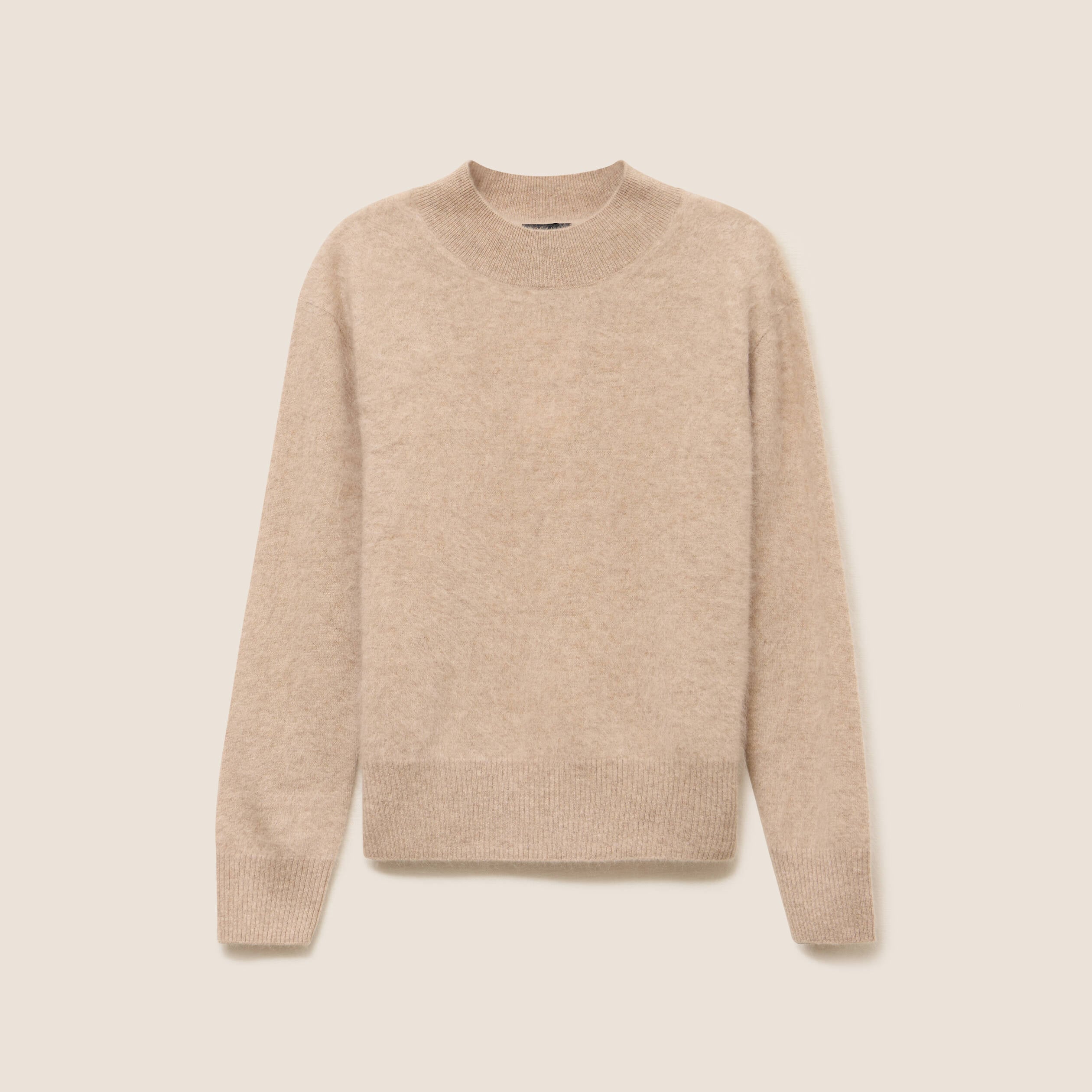 Pull cachemire col montant sable femme