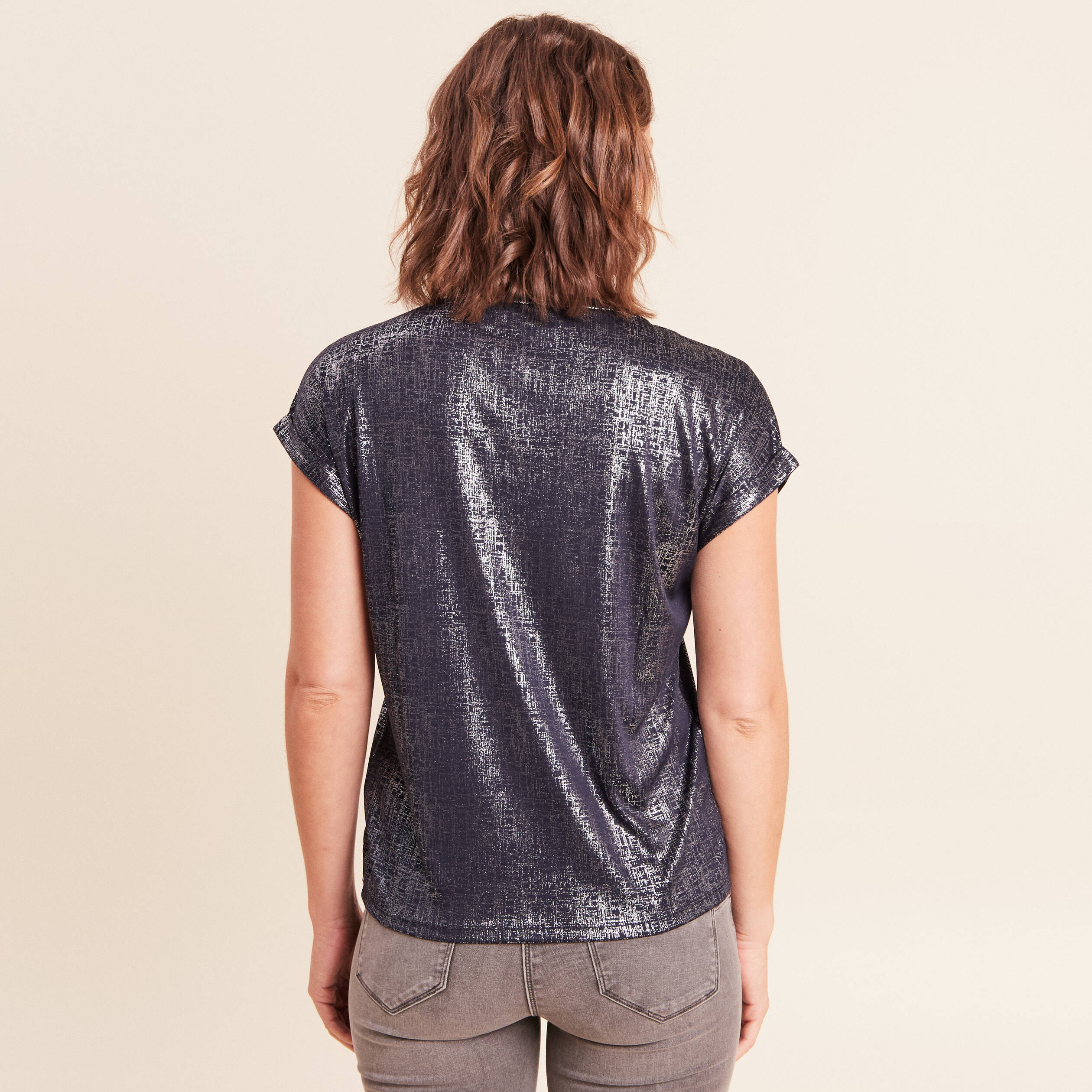 T-shirt manches courtes bleu fonc&eacute; femme