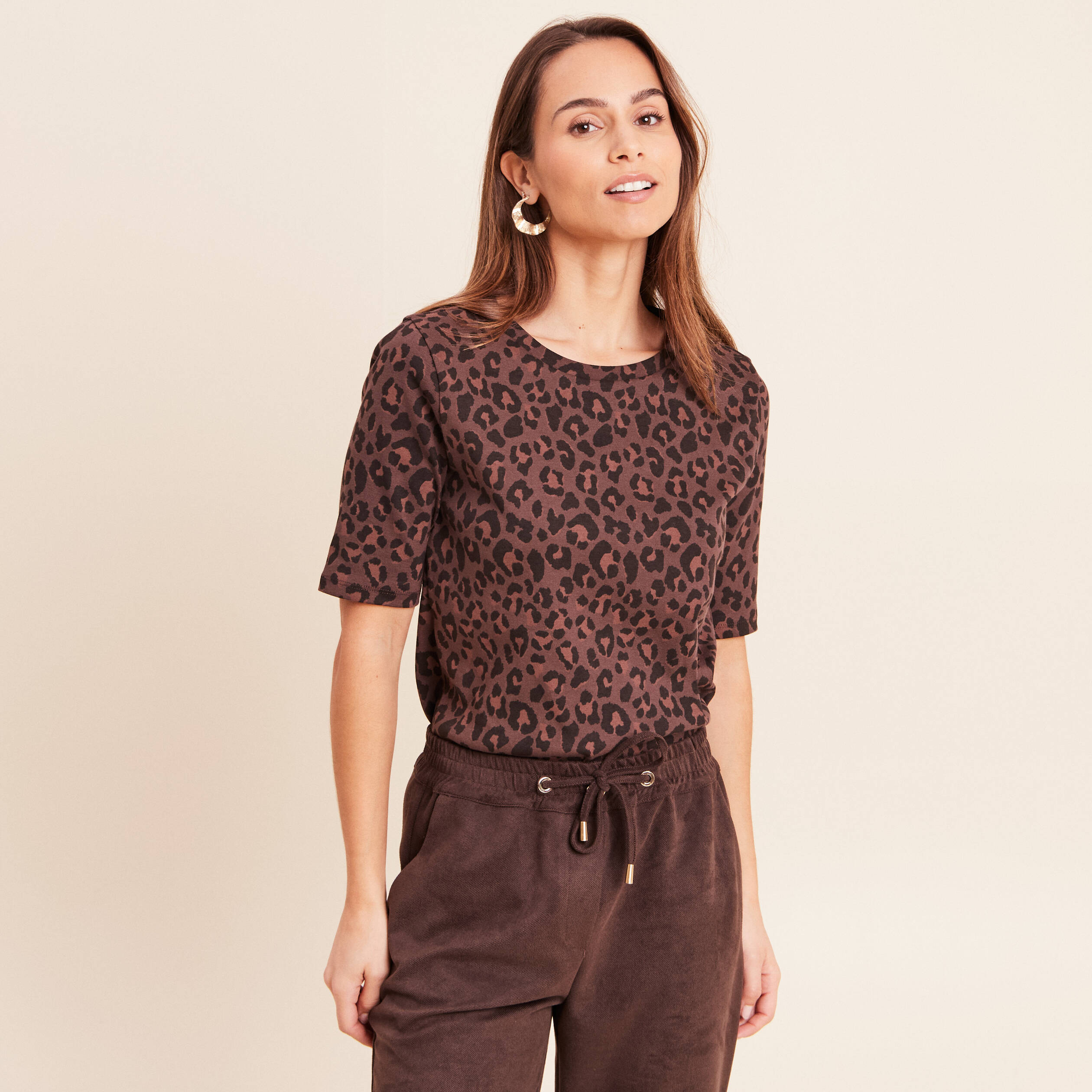 T-shirt en coton biologique marron femme