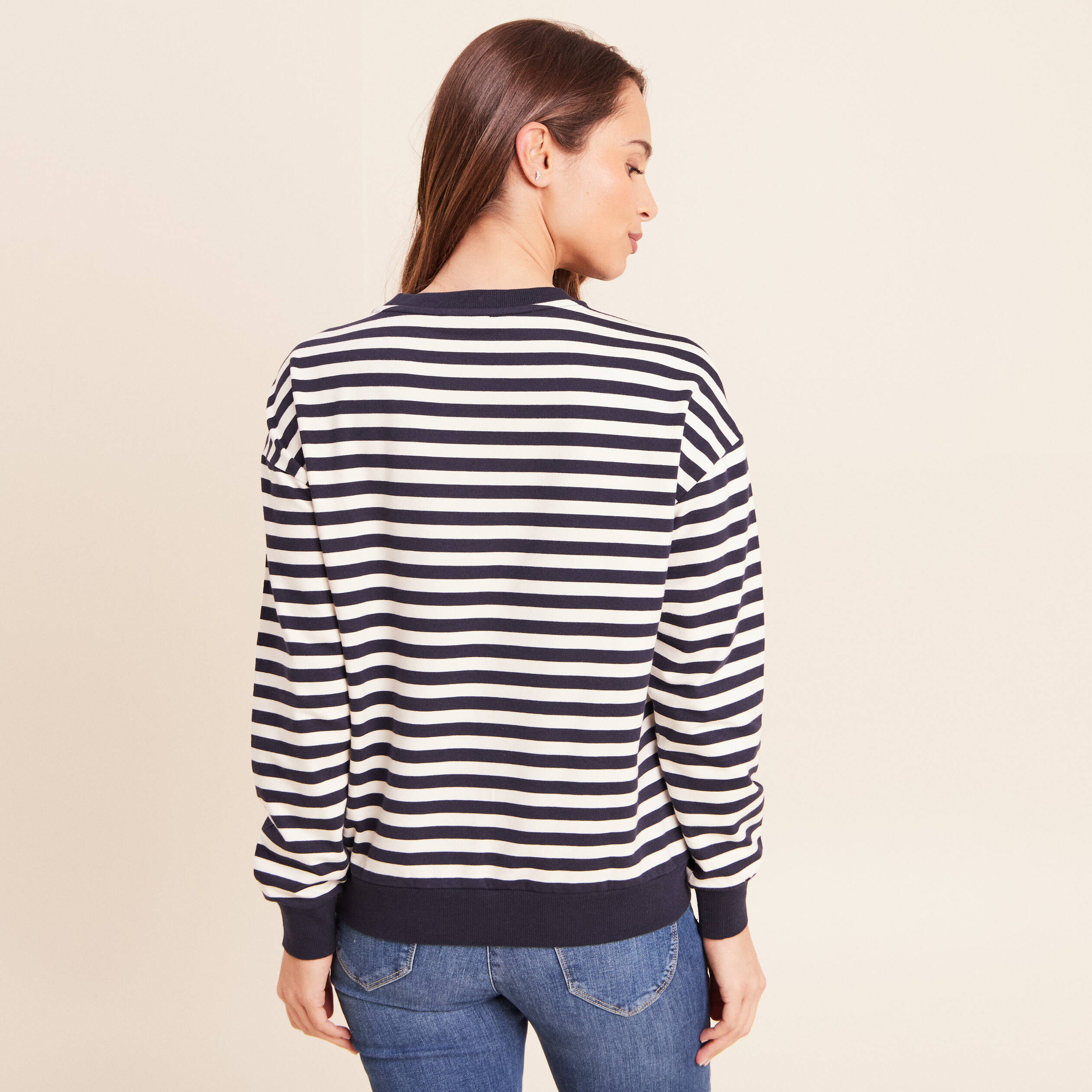 Sweat col rond &agrave; message bleu femme