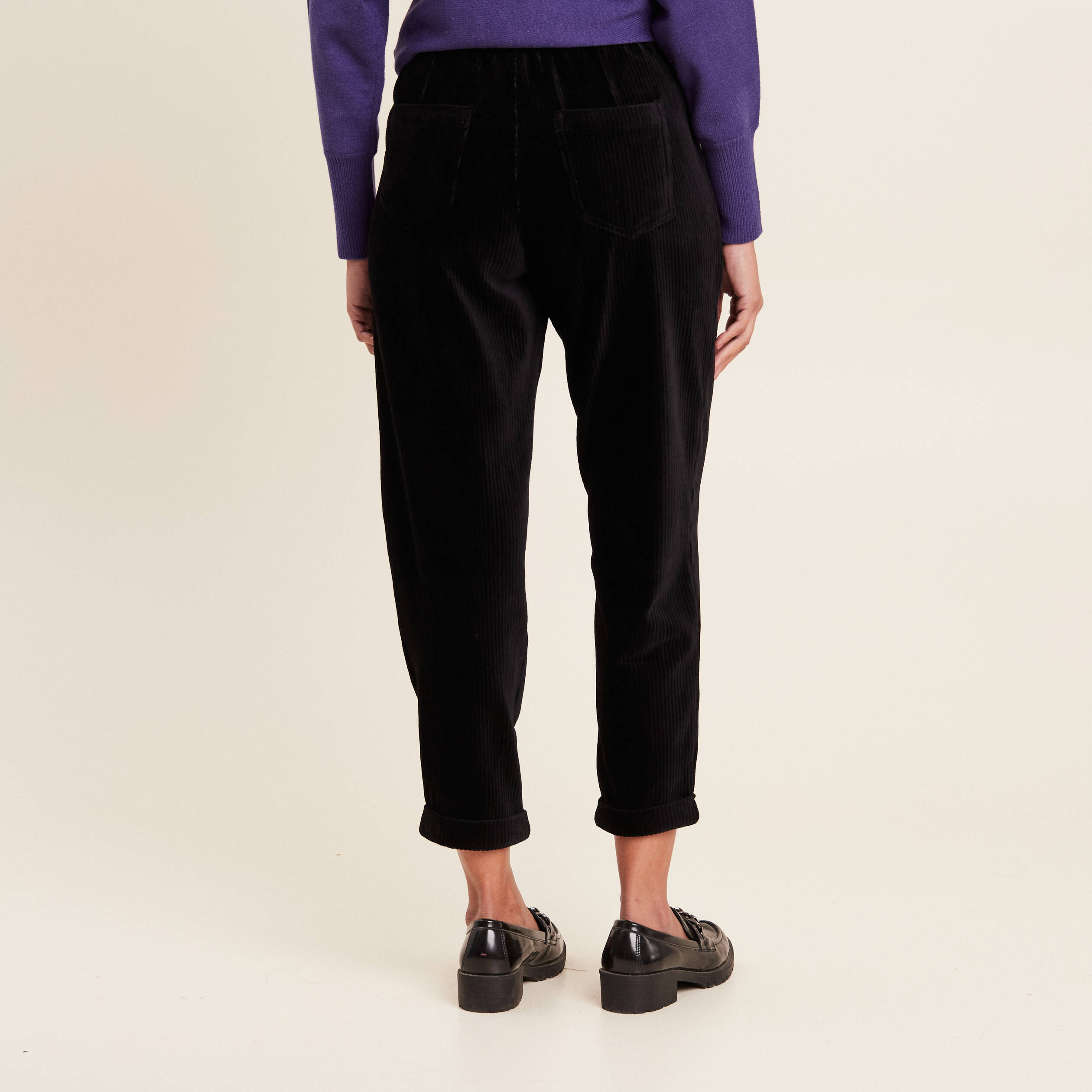 pantalon paperbag velours noir femme Pantalon paperbag velours noir femme