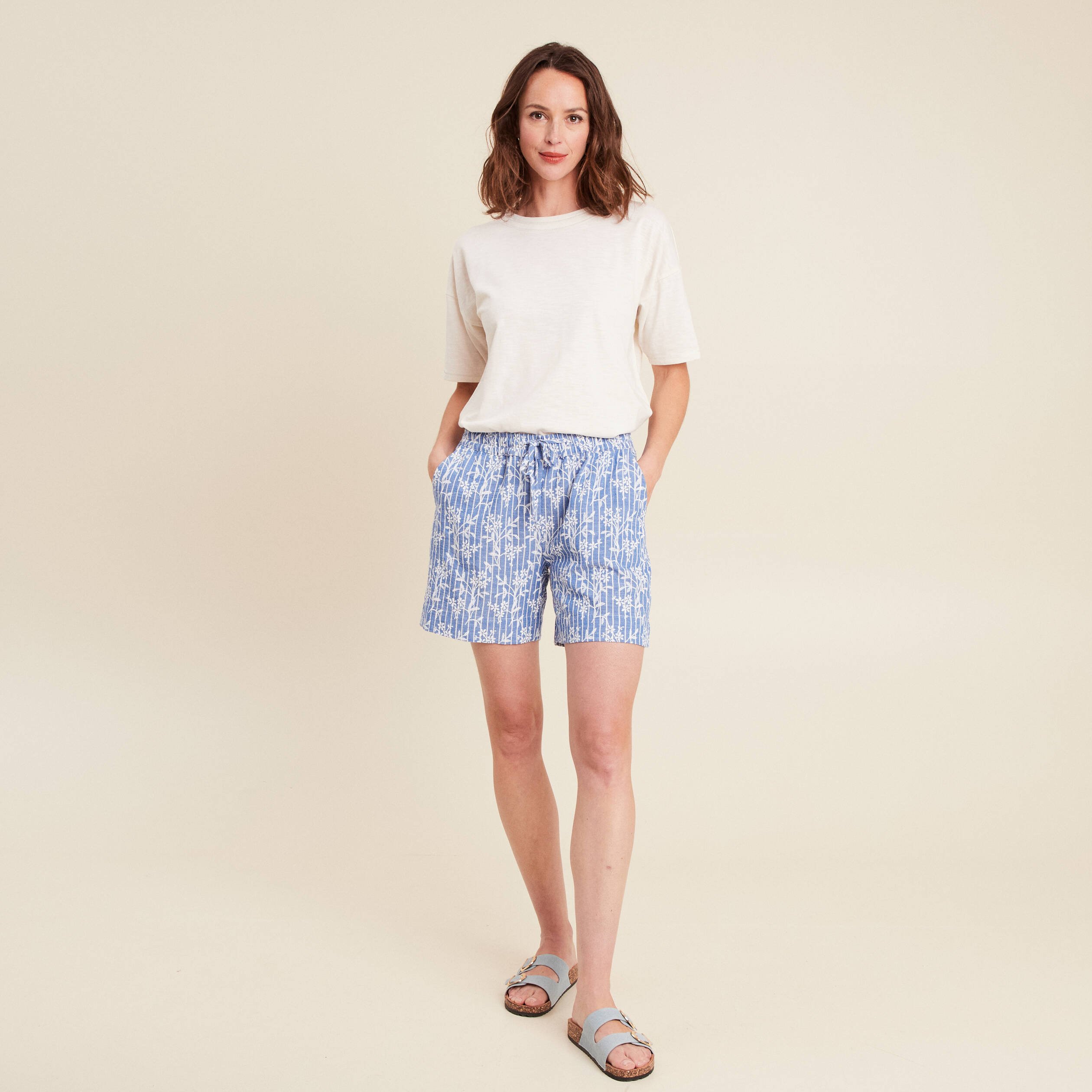 short large taille haute bleu clair femme Short large taille haute bleu clair femme
