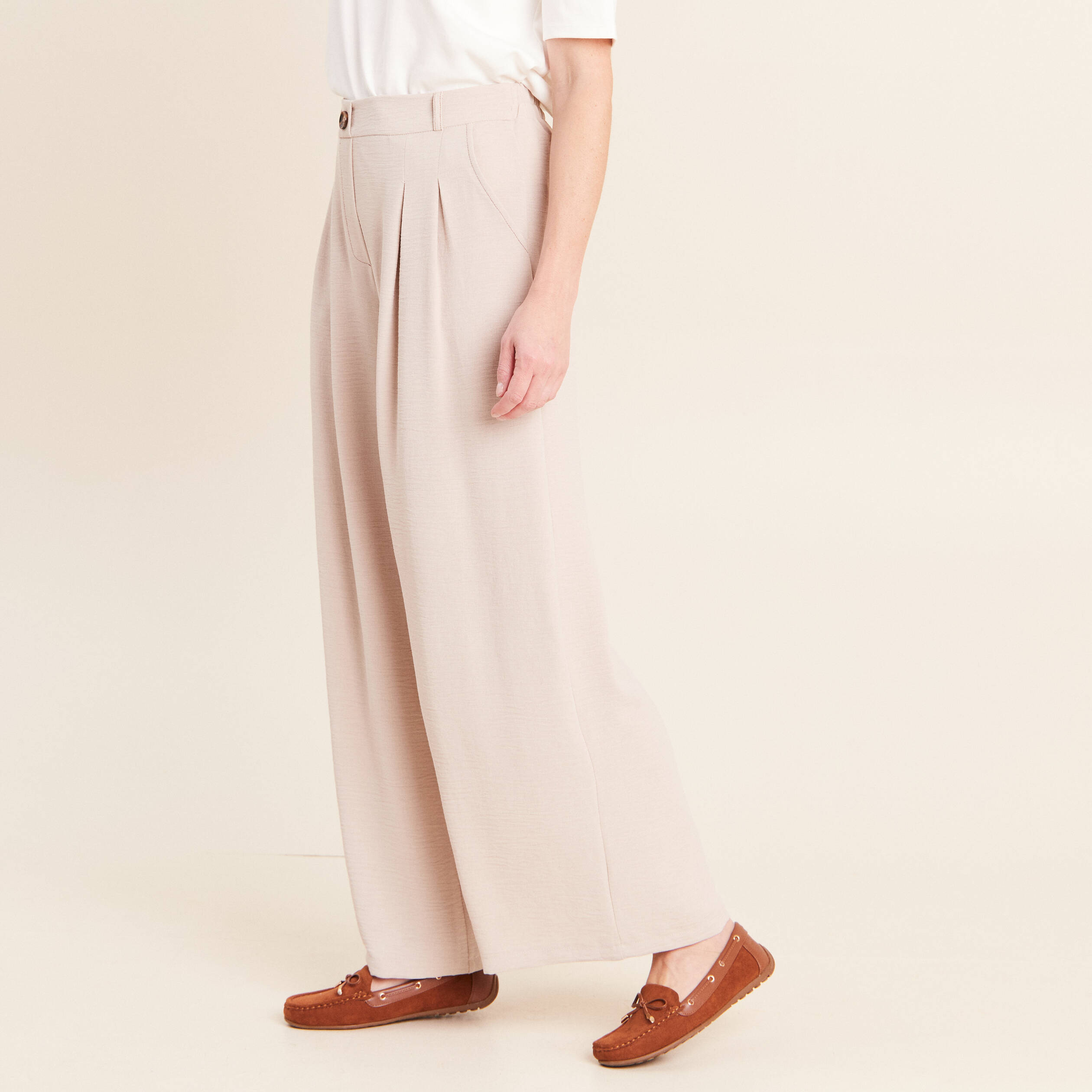 Pantalon large taille standard gris clair femme