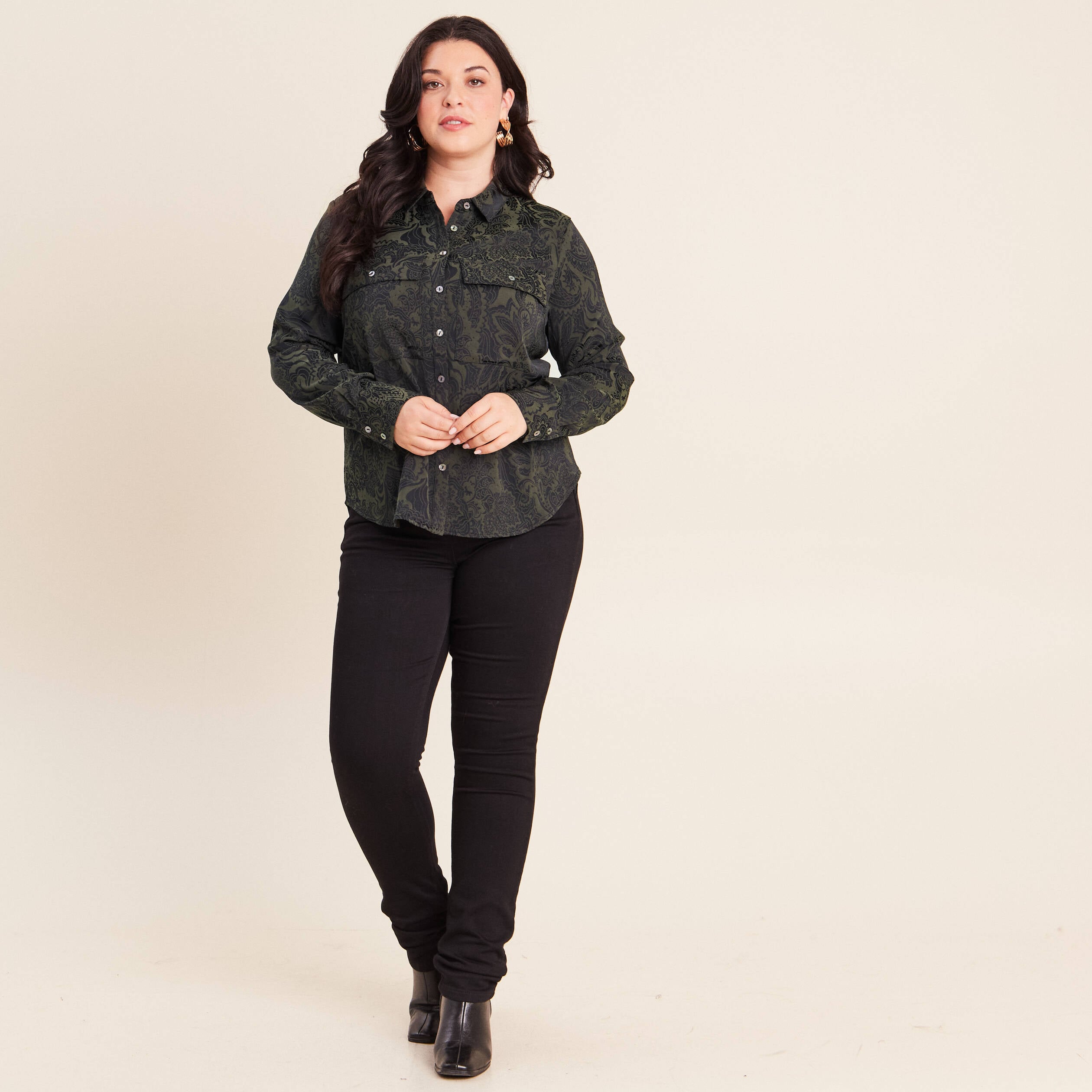 Chemise manches longues vert femme