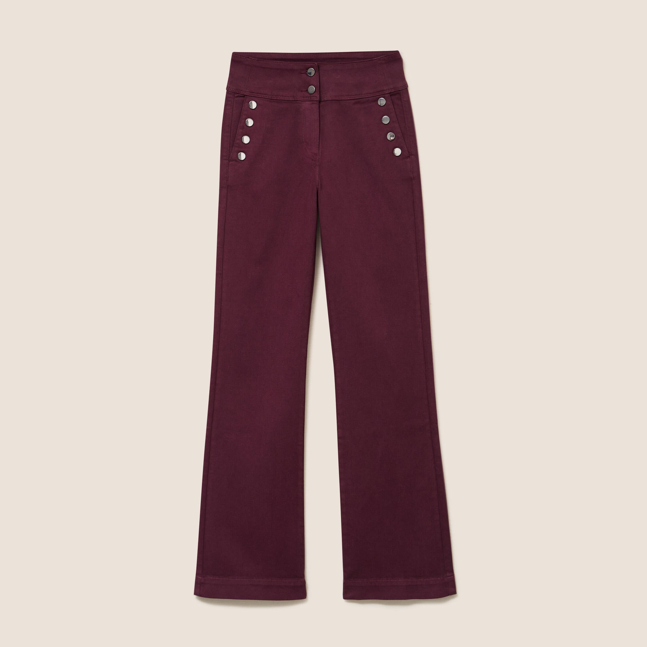 Pantalon coupe bootcut &agrave; pont prune femme