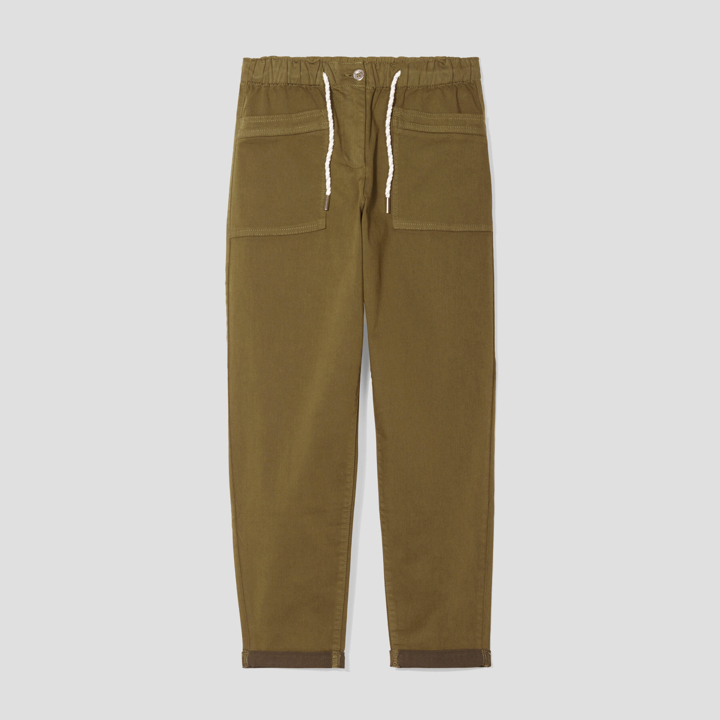 pantalon coupe droite a coulisse vert olive femme Pantalon coupe droite à coulisse vert olive femme