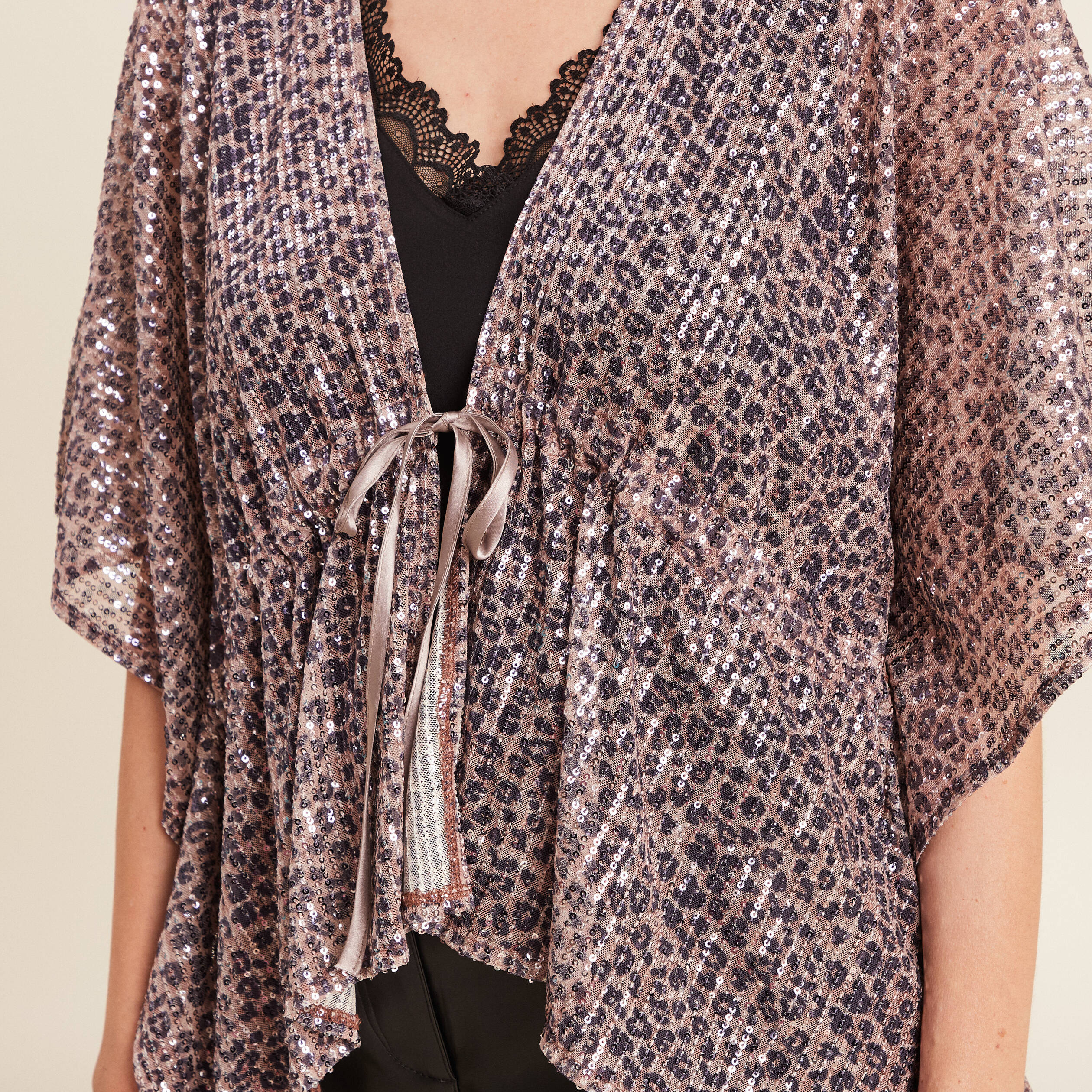 Kimono &agrave; sequins couleur cuivre femme