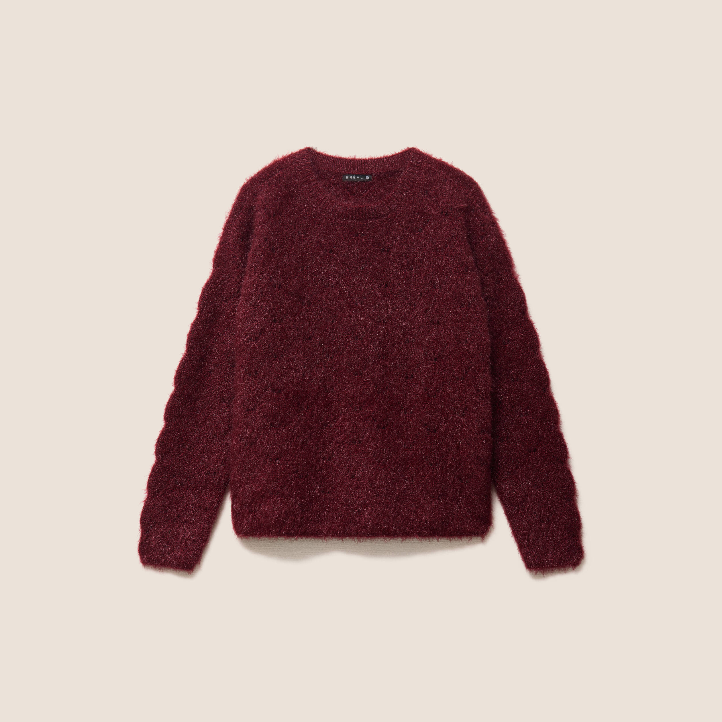 Pull ajour&eacute; col rond bordeaux femme