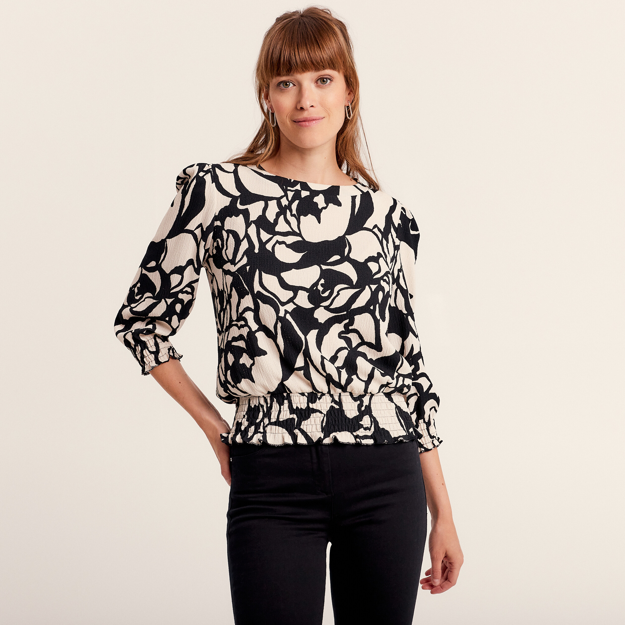 T-shirt manches 3/4 noir femme